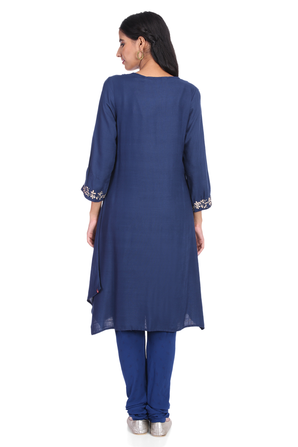 Blue Poly Cotton Asymmetric Printed Kurta image number 5