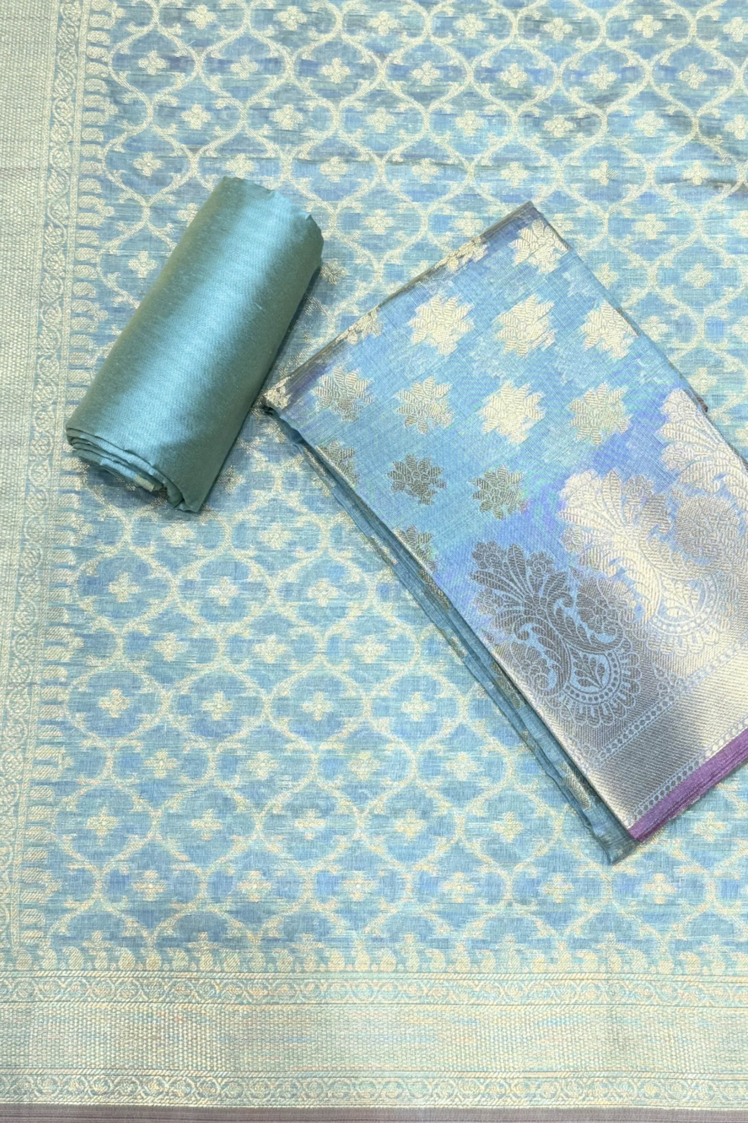 Pink Chanderi Silk Printed Unstitched Suit Set image number 0