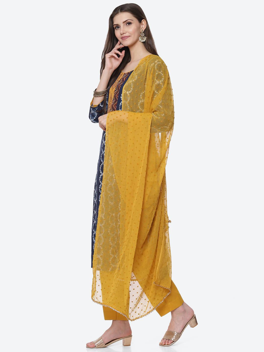 Indigo Cotton Unstitched Suit Set image number 6
