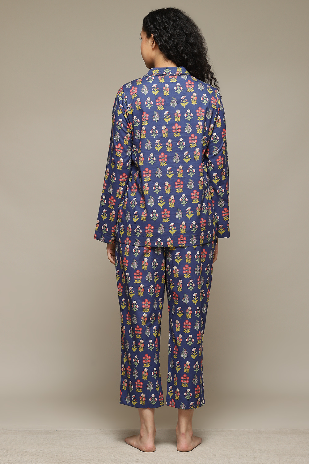 Navy Cotton Printed 2 Piece Sleepwear Set image number 4