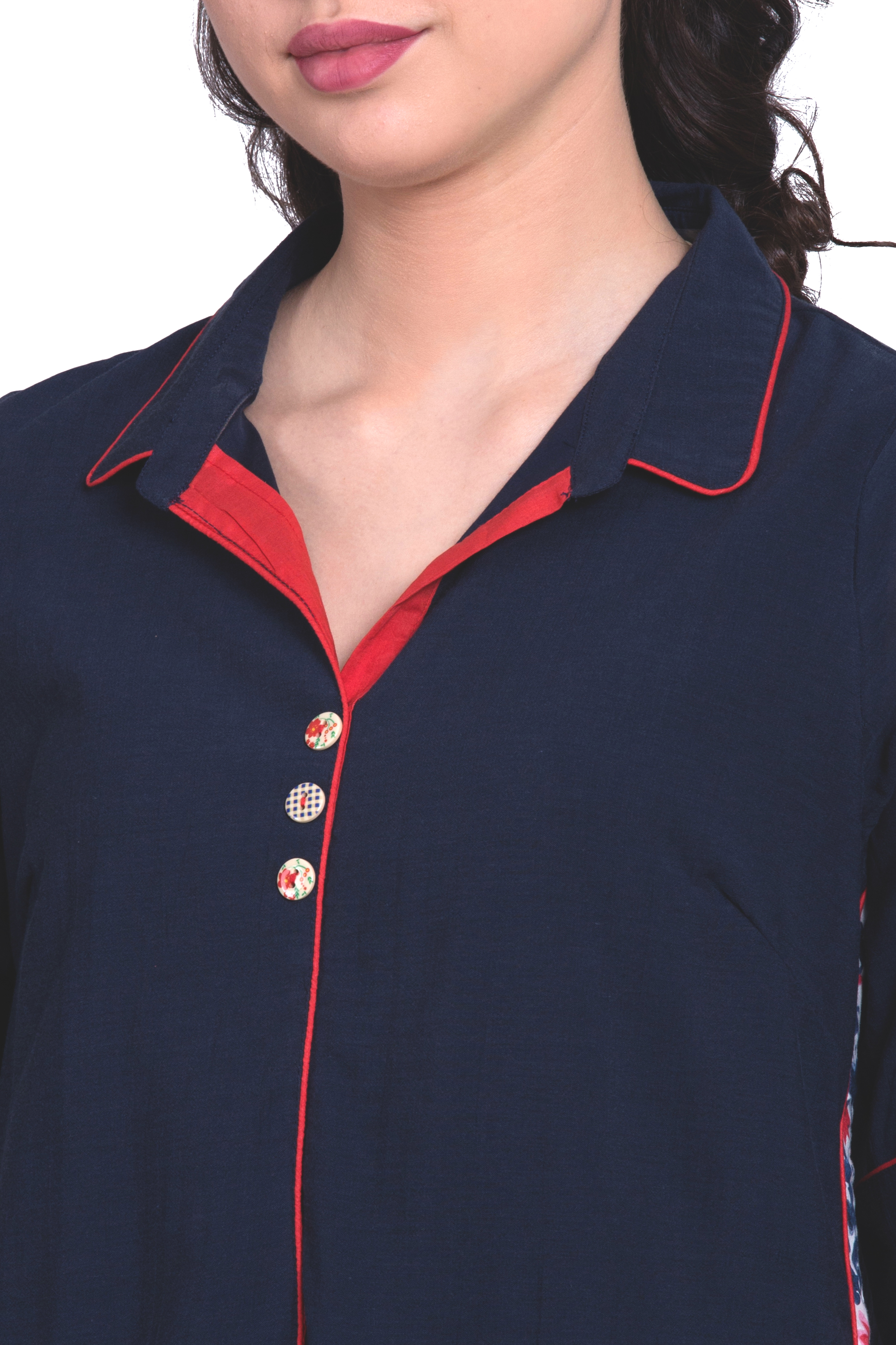 Navy Blue A-Line Cotton And Viscose Solid Kurta image number 1