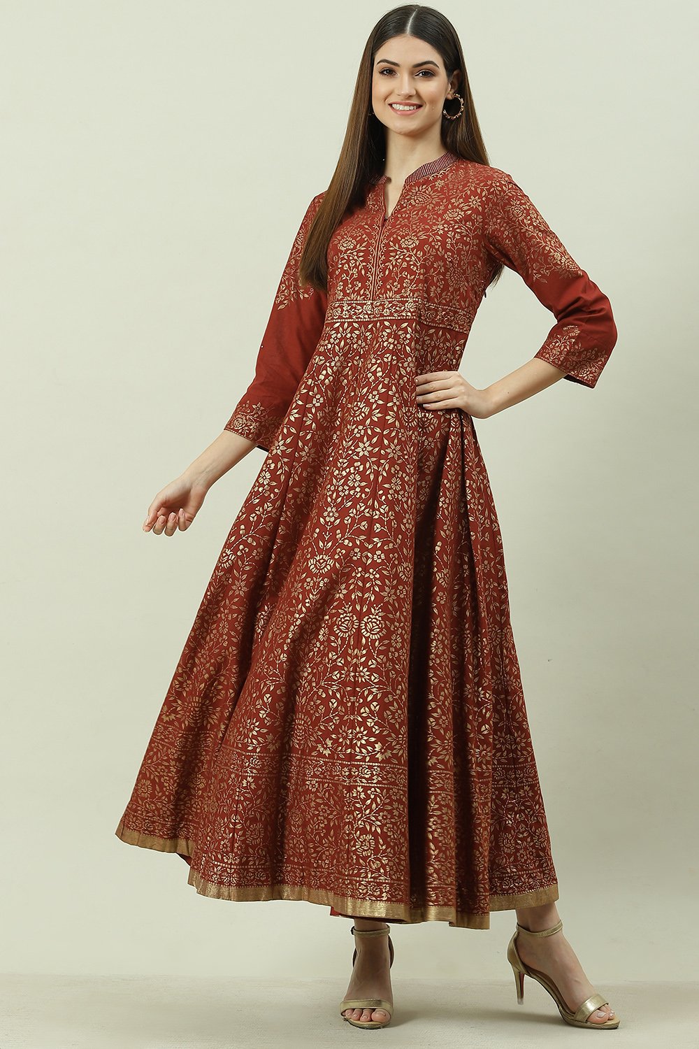 Black Cotton Flared Printed Dress image number 5