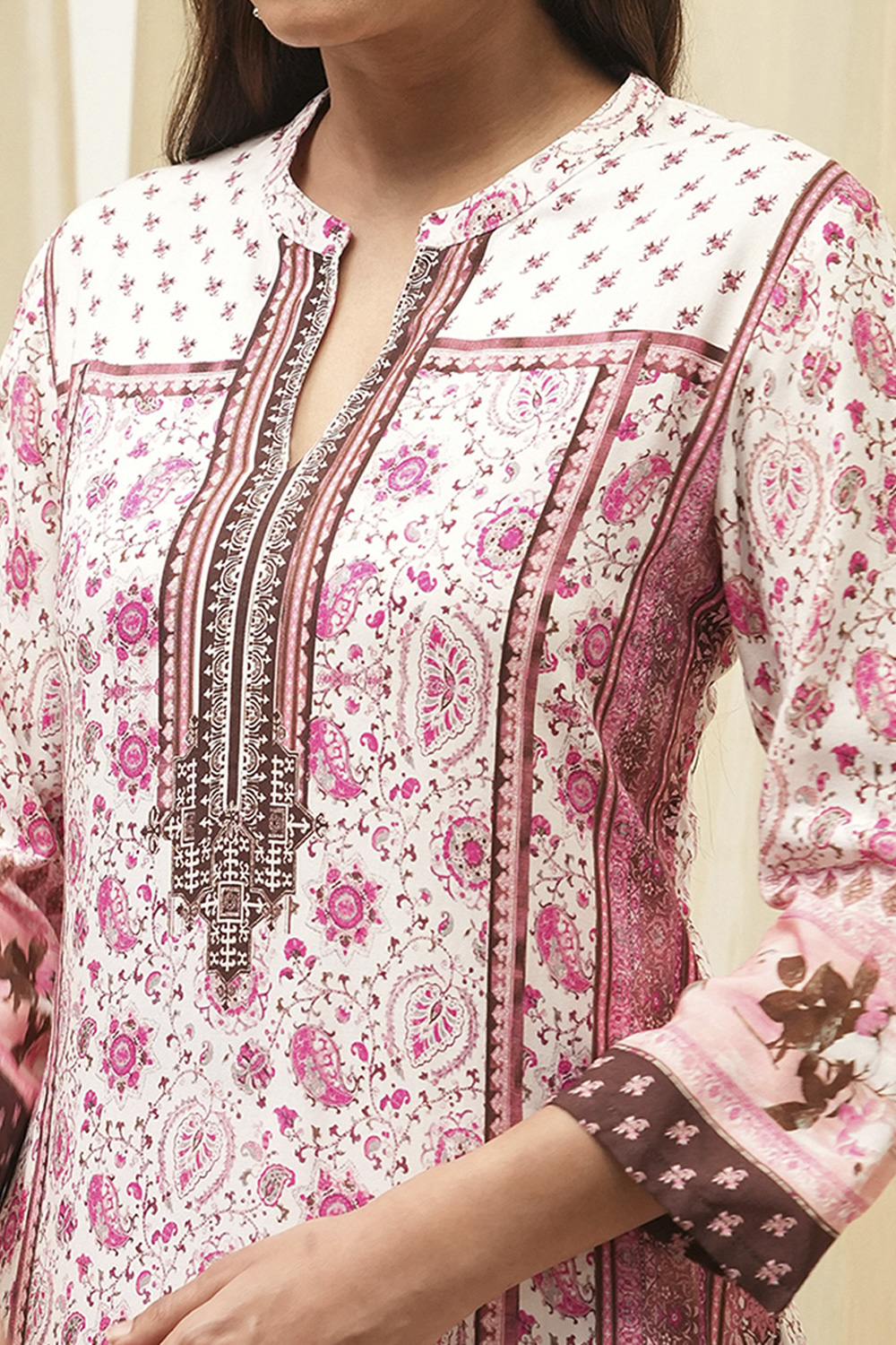Peach Rayon A-Line Printed Kurta image number 1