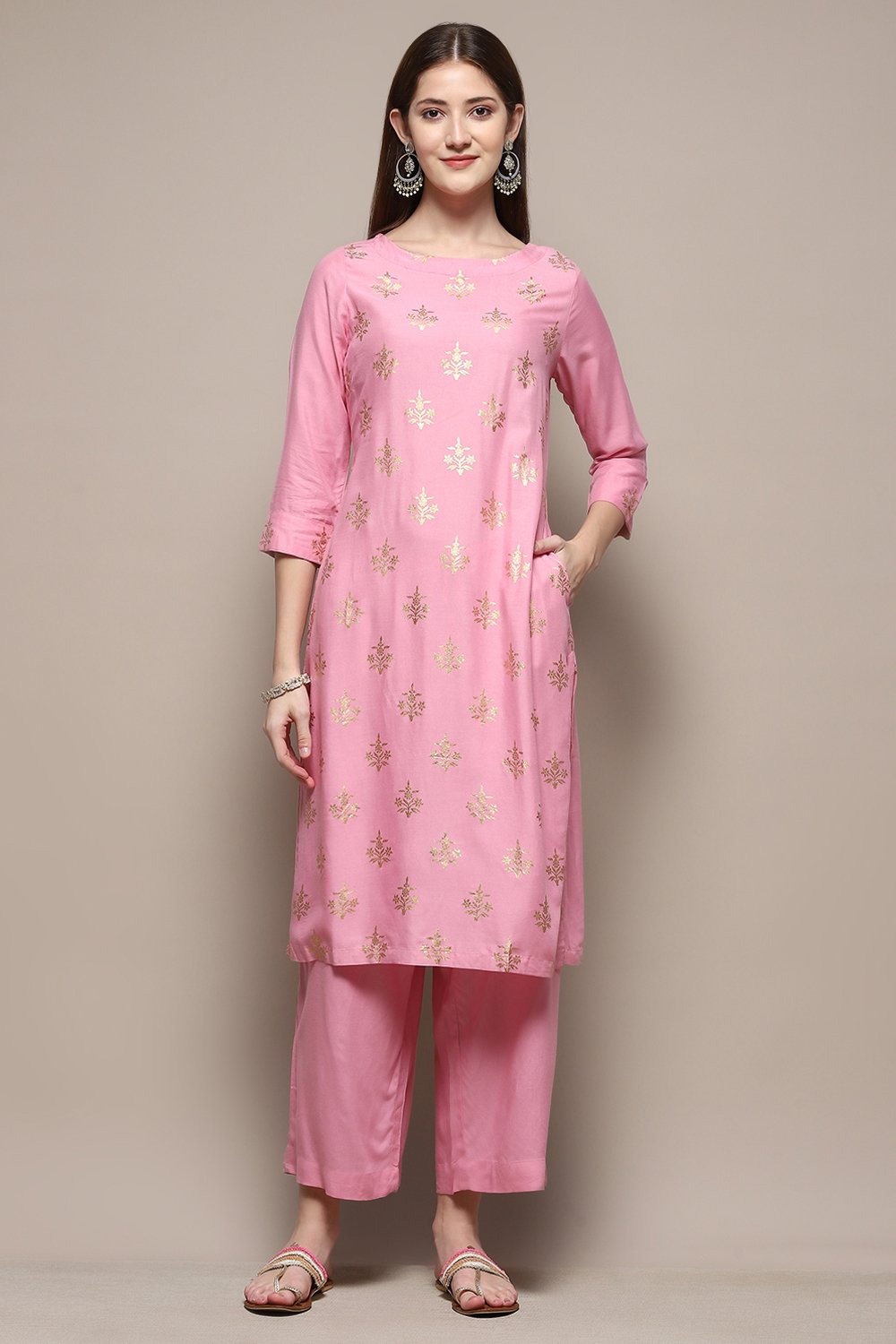 Light Pink Rayon Straight Kurta Palazzo 2 Piece Set image number 6