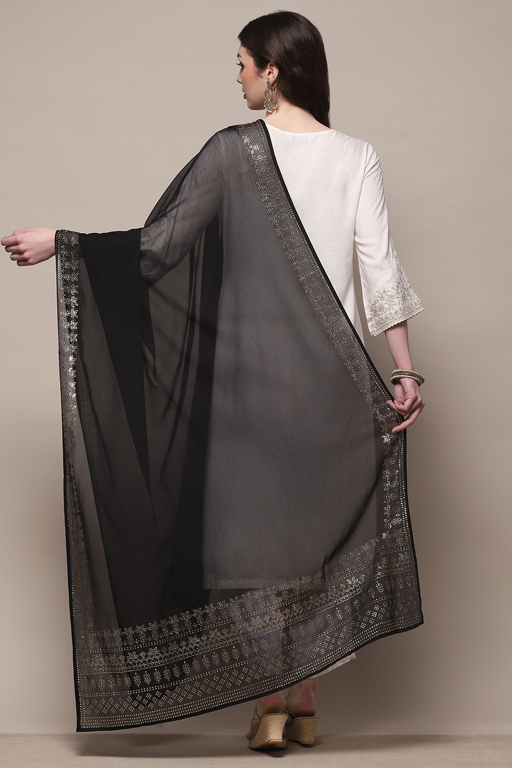 Navy Polyester Printed Dupatta image number 2