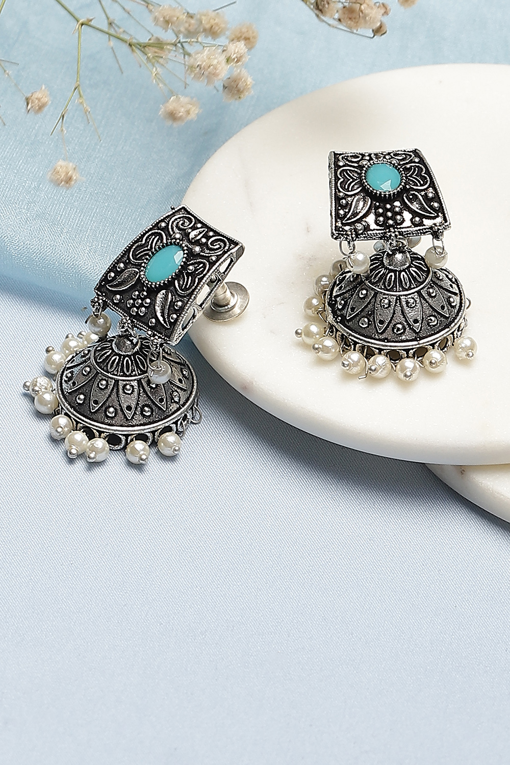 Blue Oxidised Jhumkas image number 0