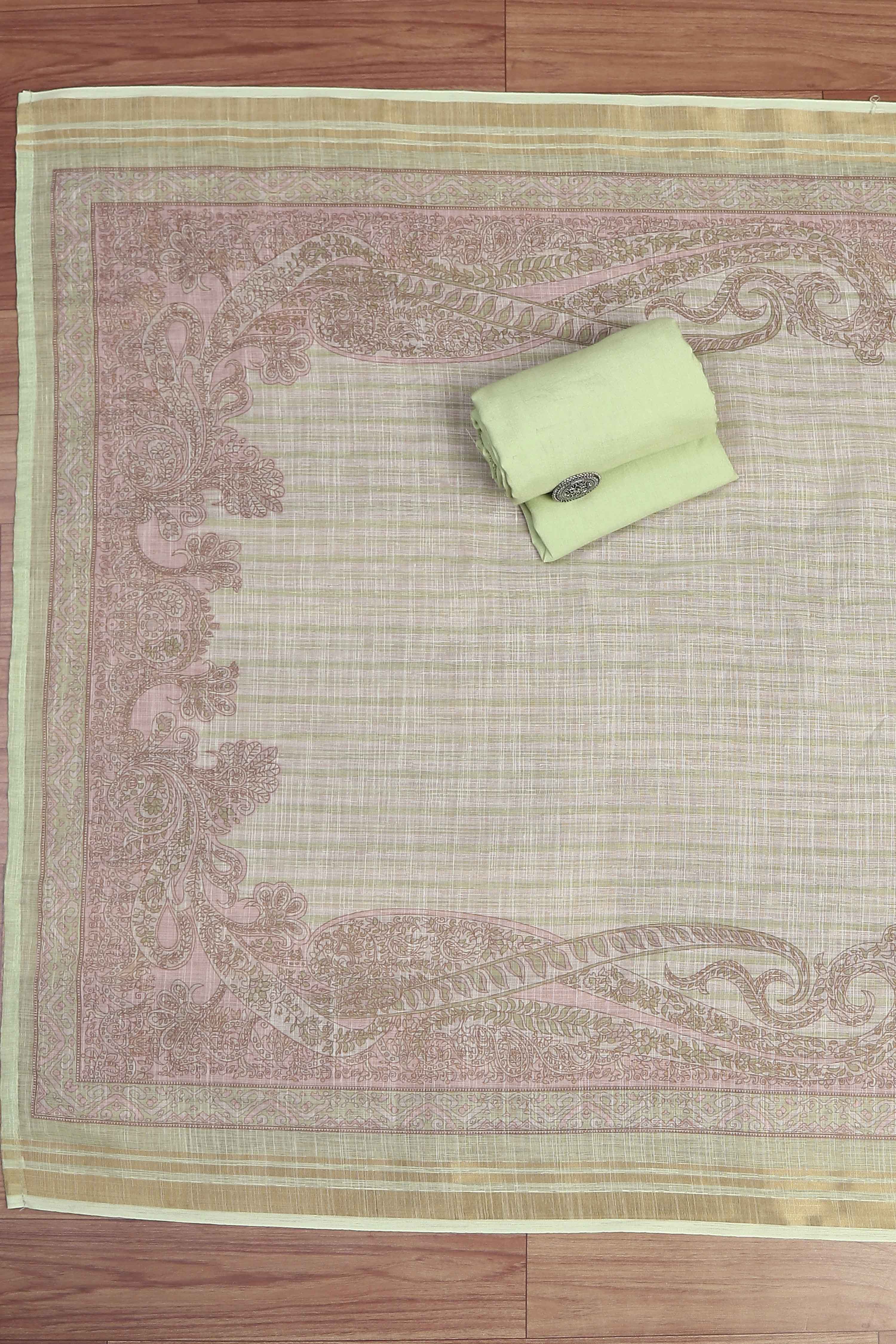 Sky Blue Linen Unstitched Suit Set image number 3