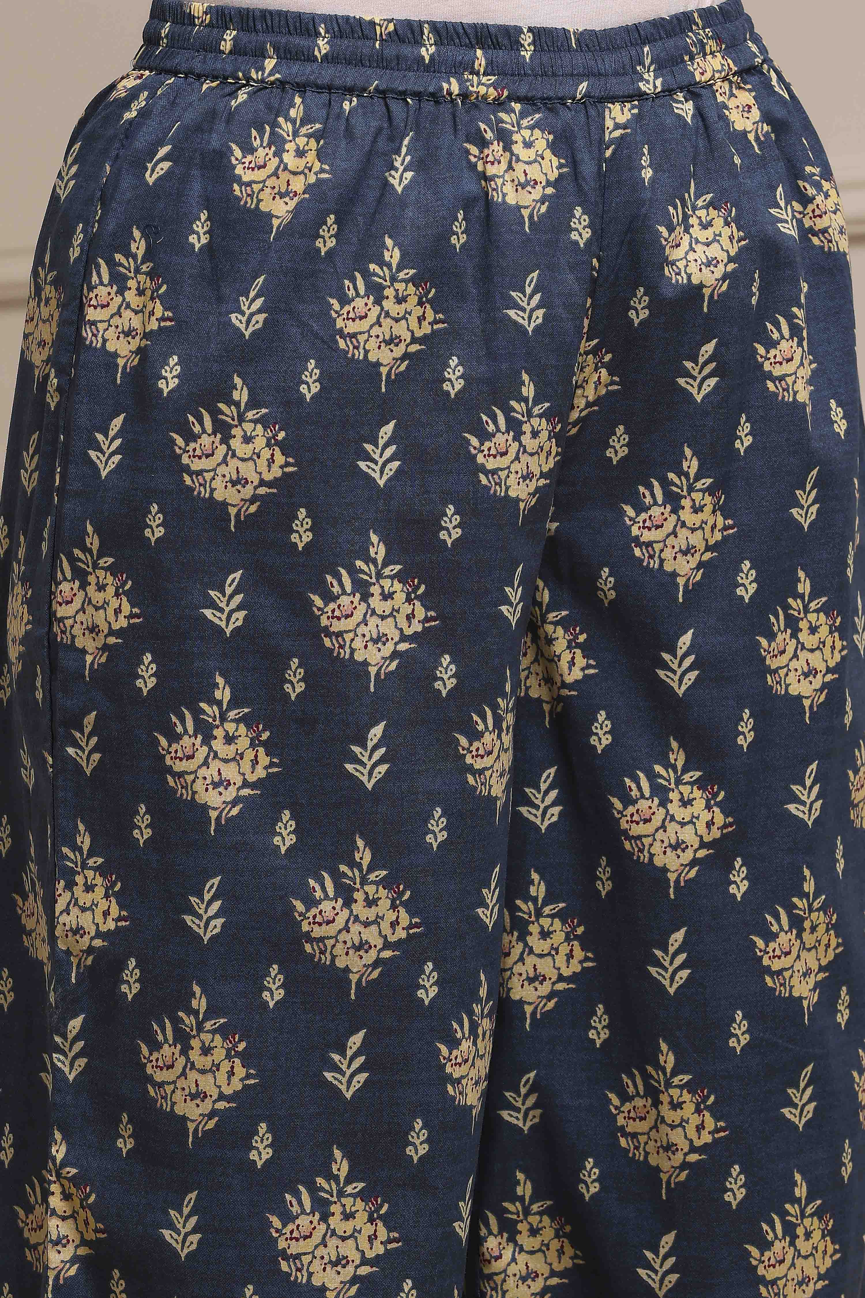 Blue Cotton Printed Straight Suit Set image number 2