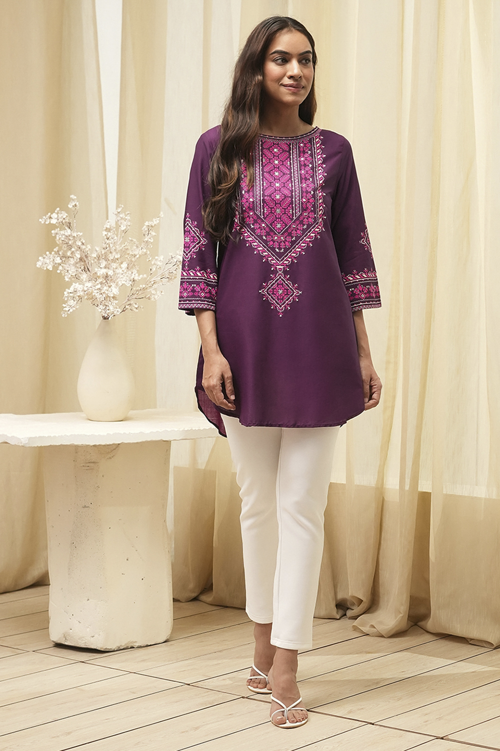 Purple Straight Short Kurta image number 5