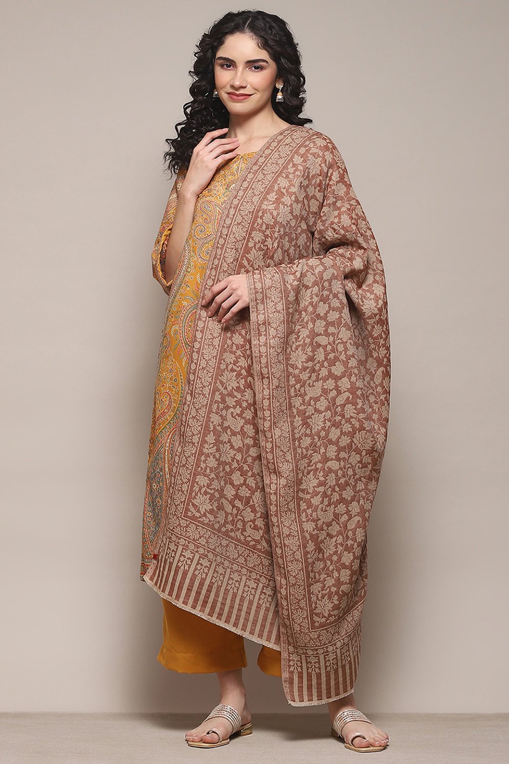 Beige Cotton Blend Yarndyed Dupatta image number 0