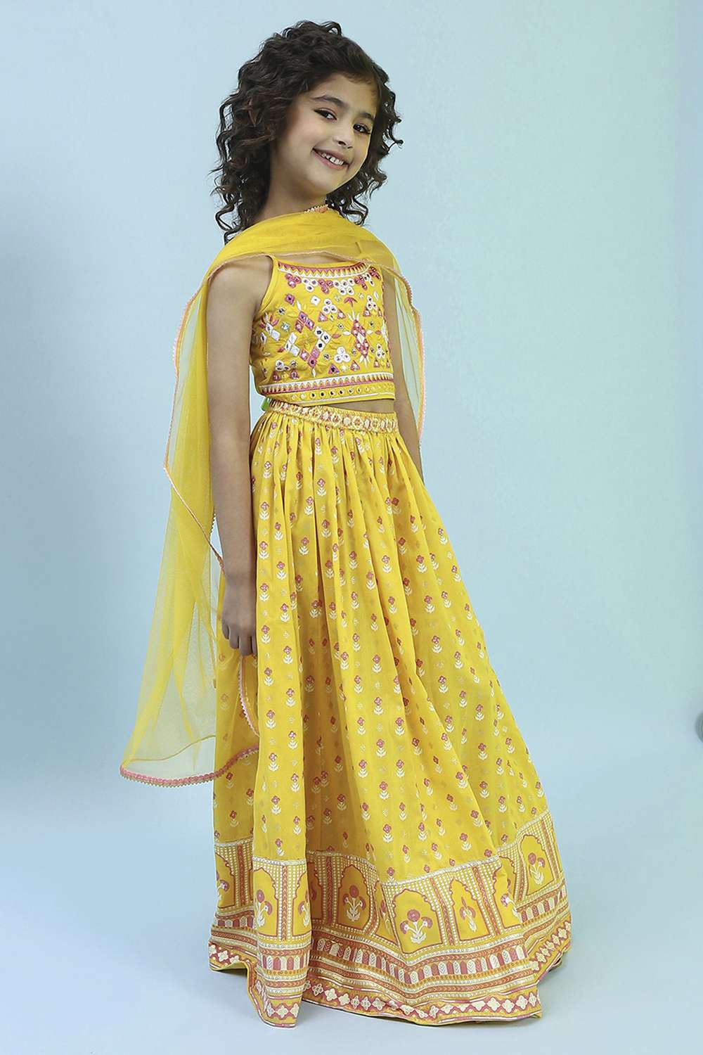 Yellow Cotton Lehenga Set image number 5