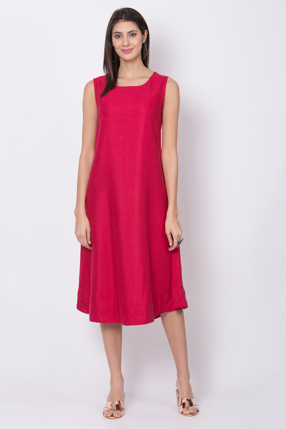 Red Viscose Cotton A Line Dress image number 4