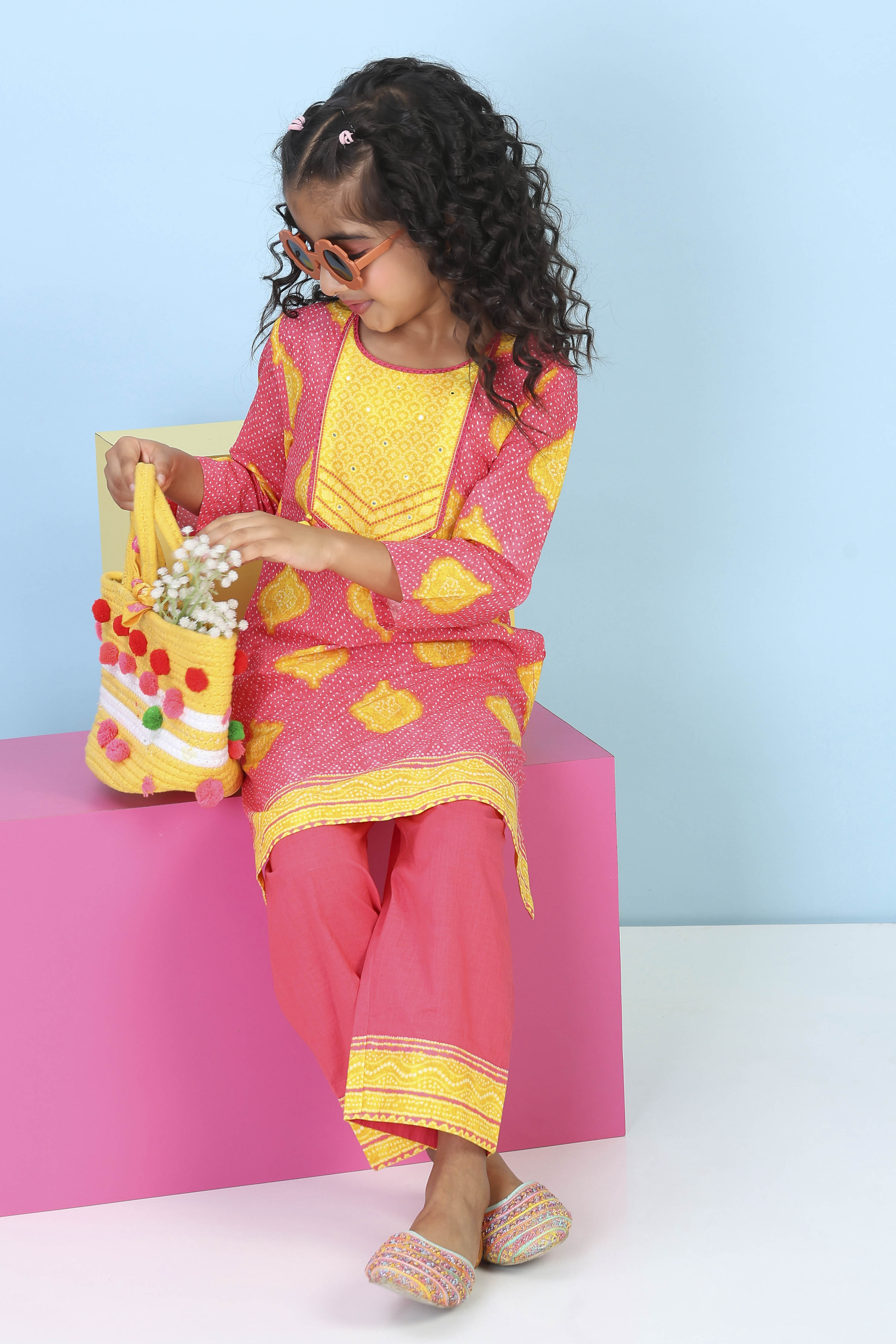 Pink Cotton Printed Straight Suit Set image number 0