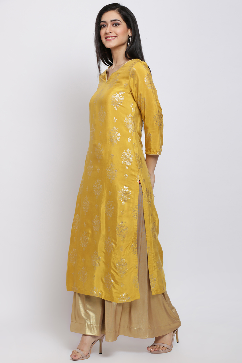 Yellow Viscose Straight Kurta image number 2