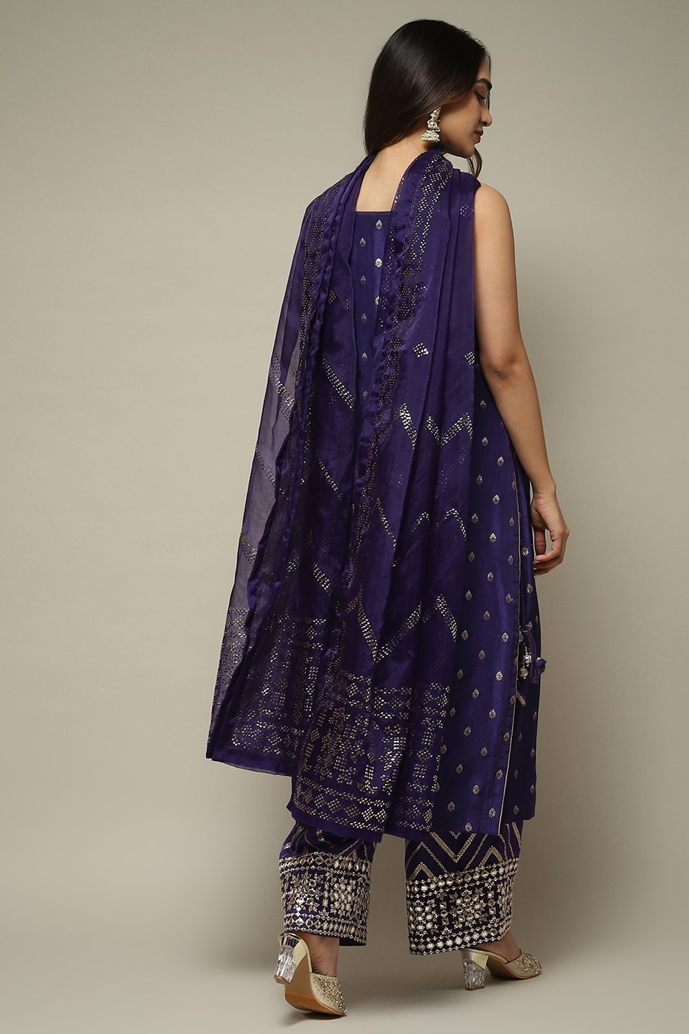 Purple Viscose Asymmetric Printed Kurta Palazzo Suit Set image number 5