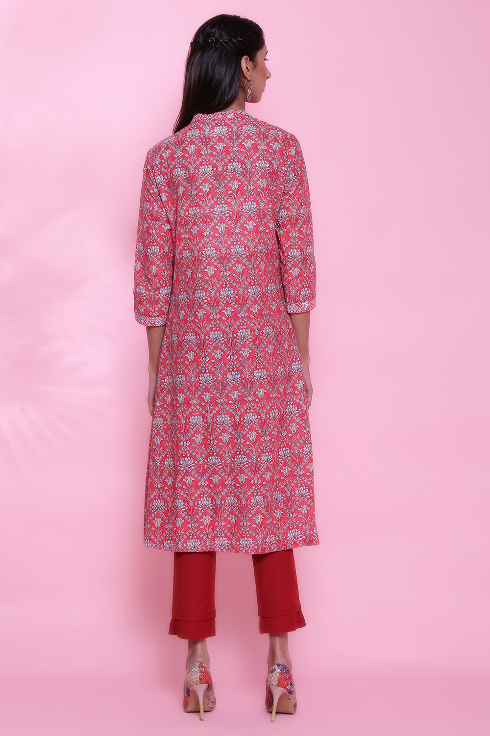 Pink Cotton A-Line Printed Kurta image number 7