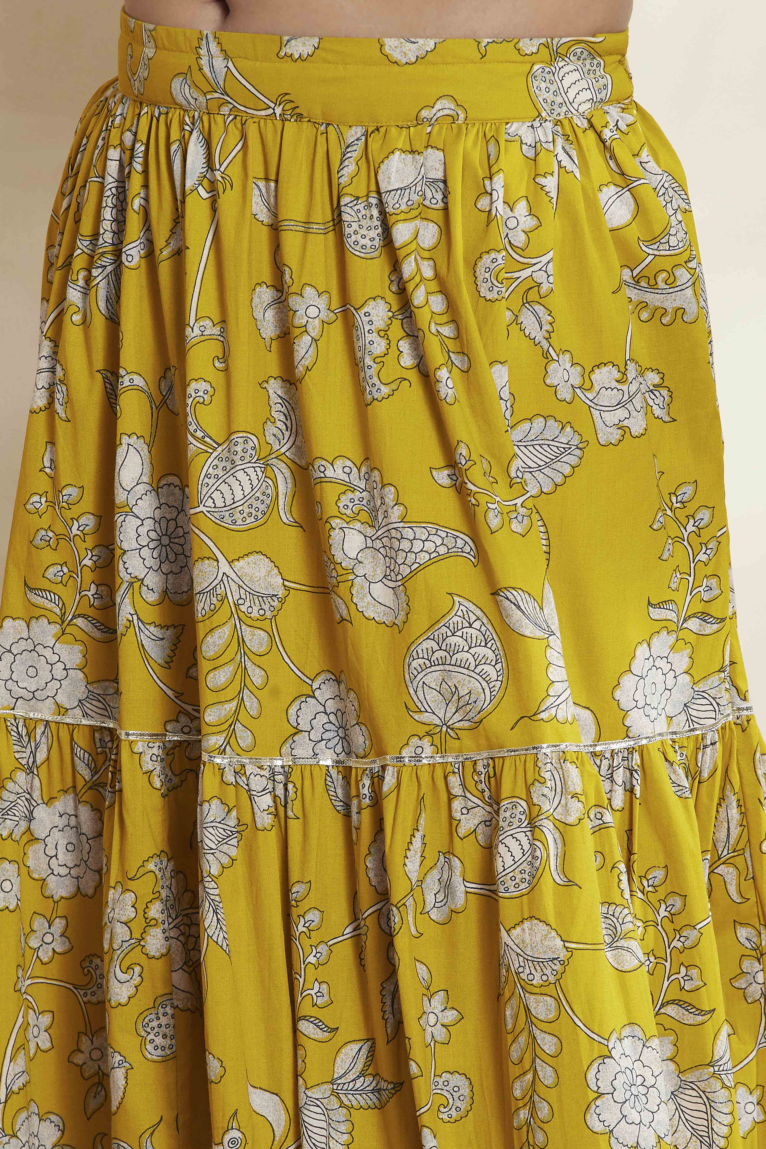 Yellow Cotton Straight Lehenga Set image number 2