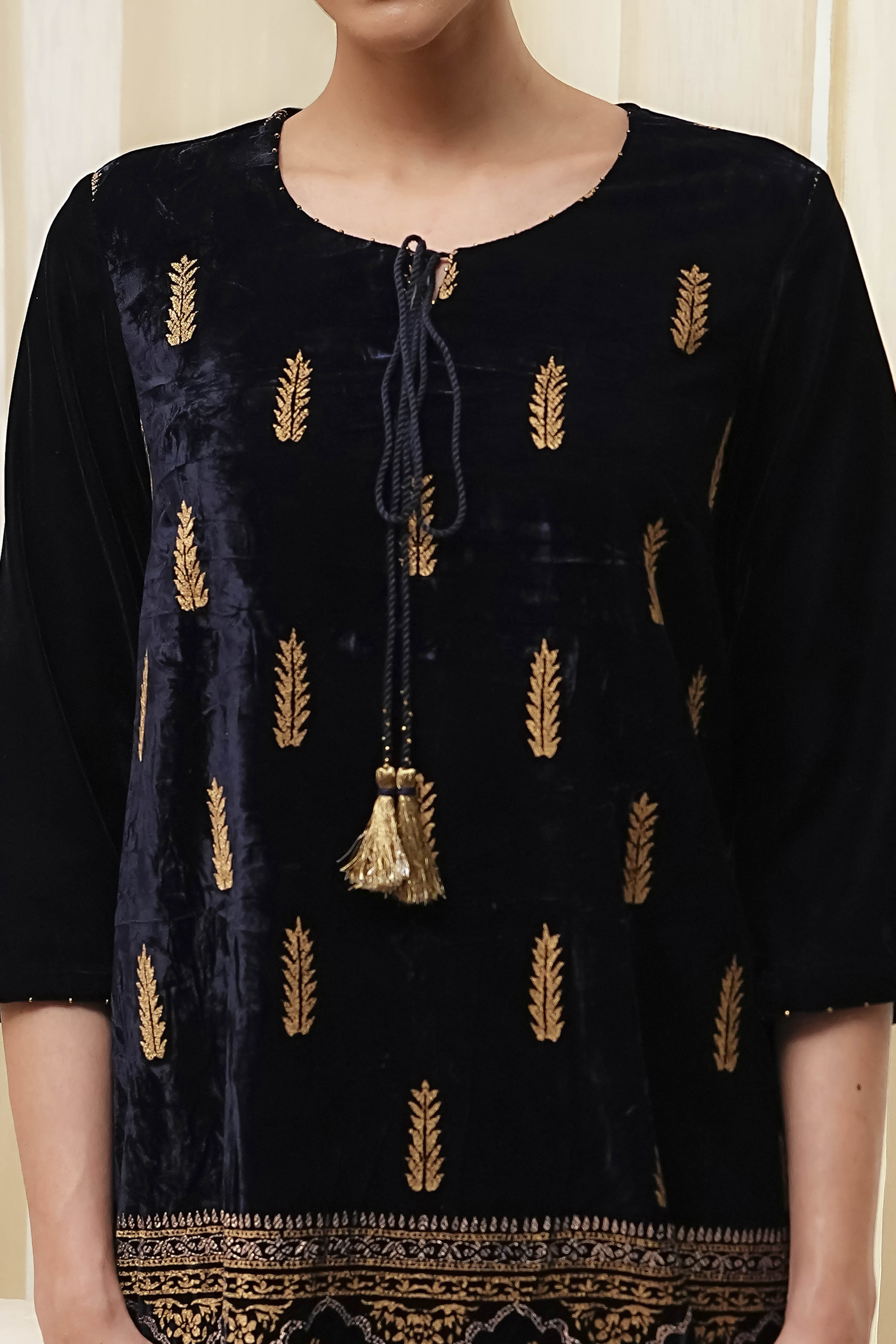 Navy Blue Polyester Straight Kurta Pants Set image number 1