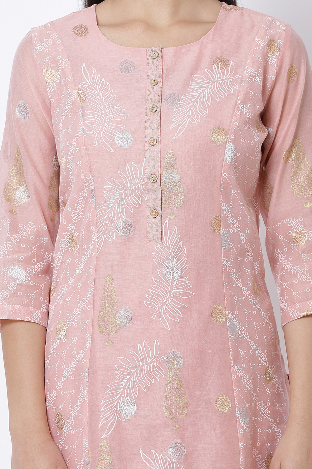 Peach Cotton Organza Straight Kurta Churidar Suit Set image number 1