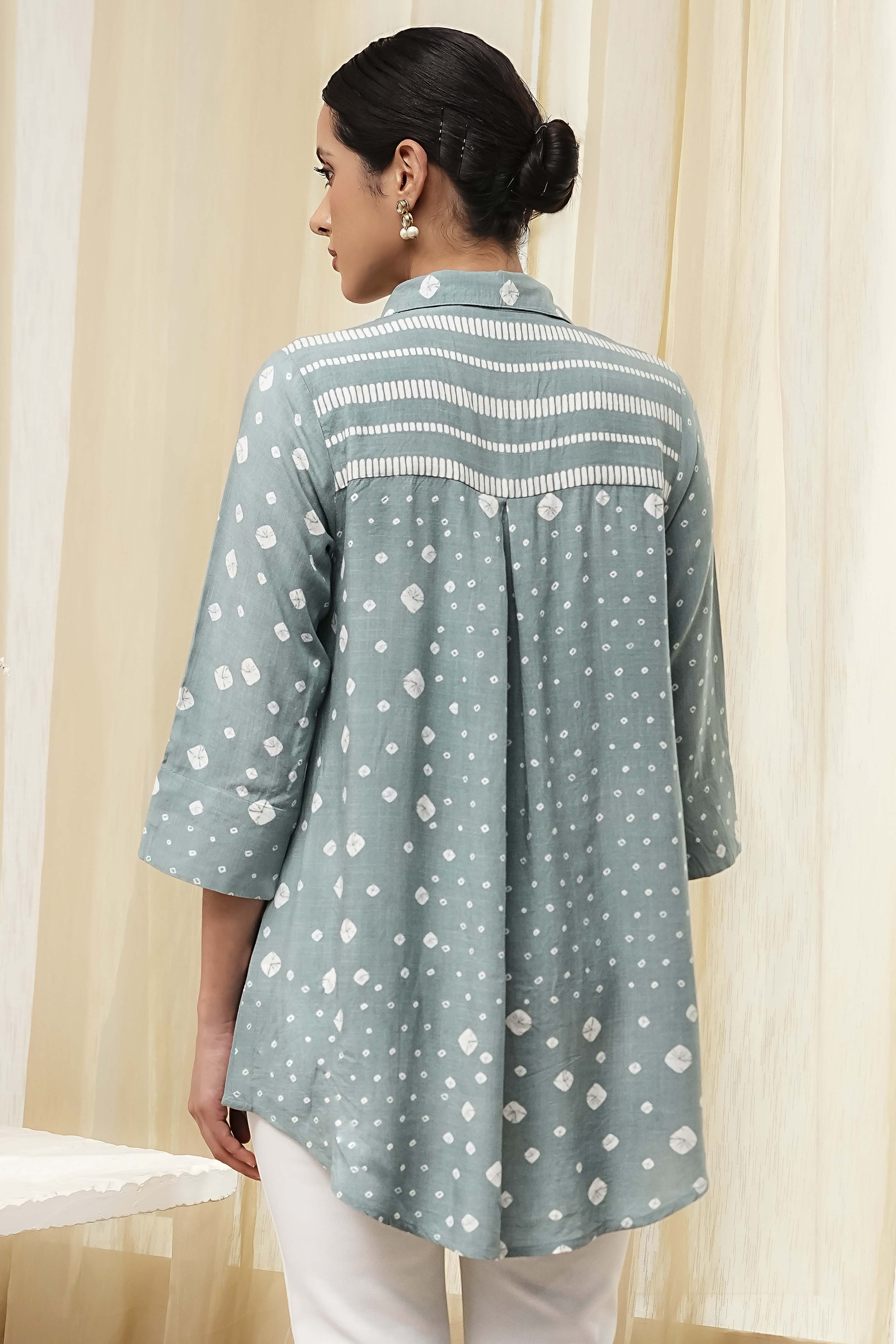 Blue Printed High-Low Short Kurta image number 3