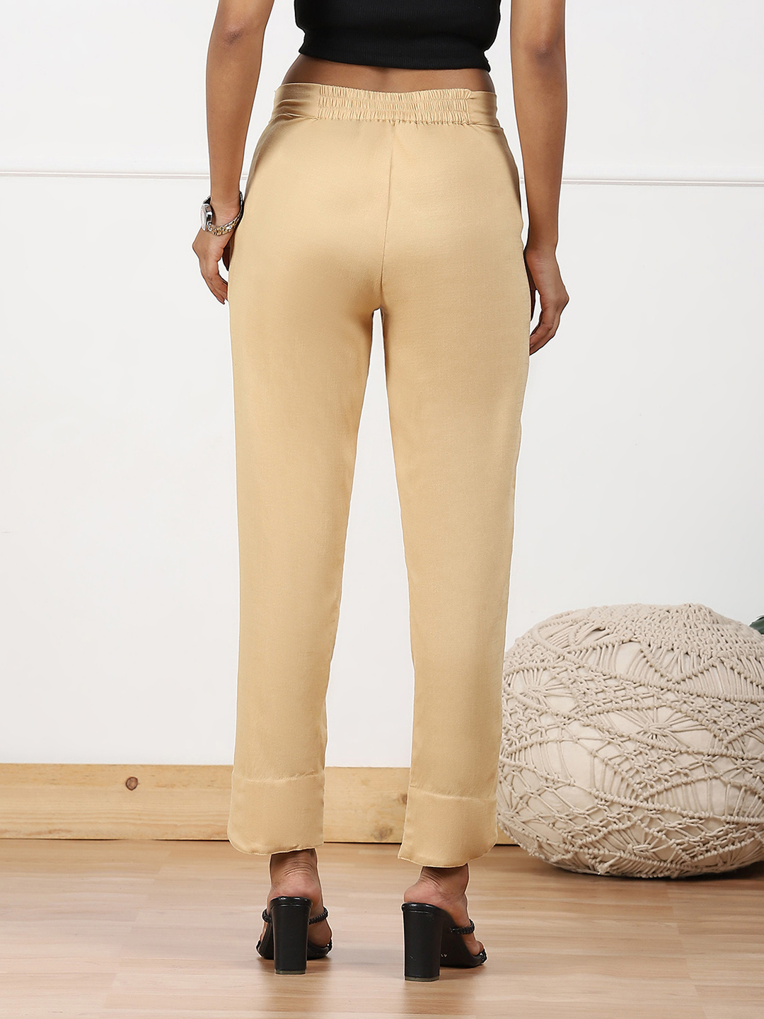 White Viscose Lycra Solid Pant image number 5