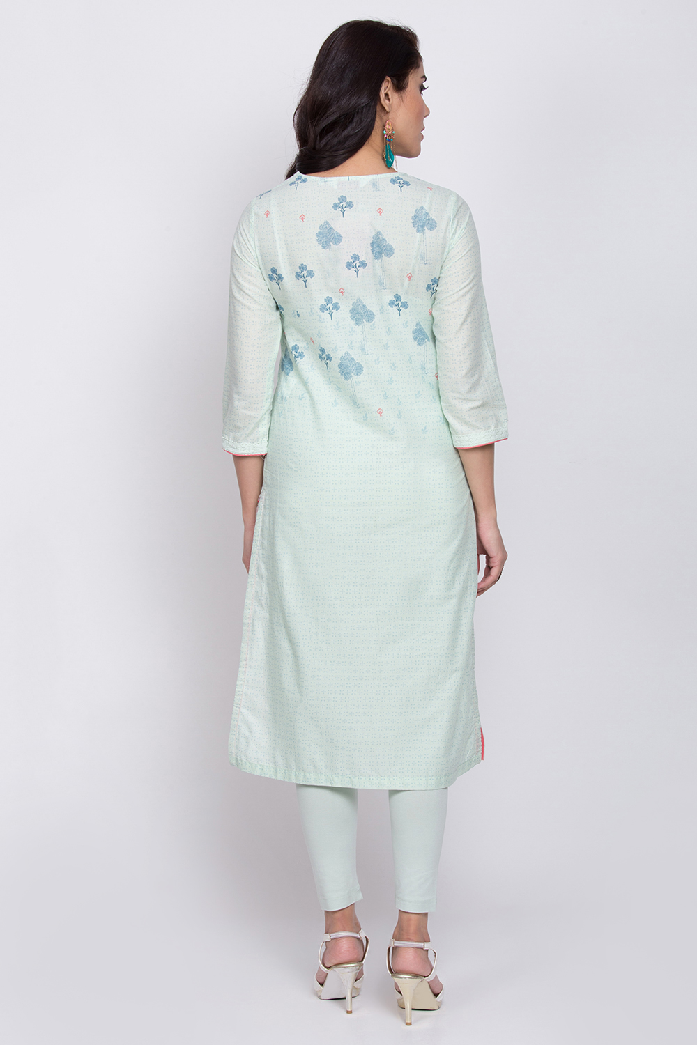 Mint Green Cotton Straight Printed Kurta image number 4