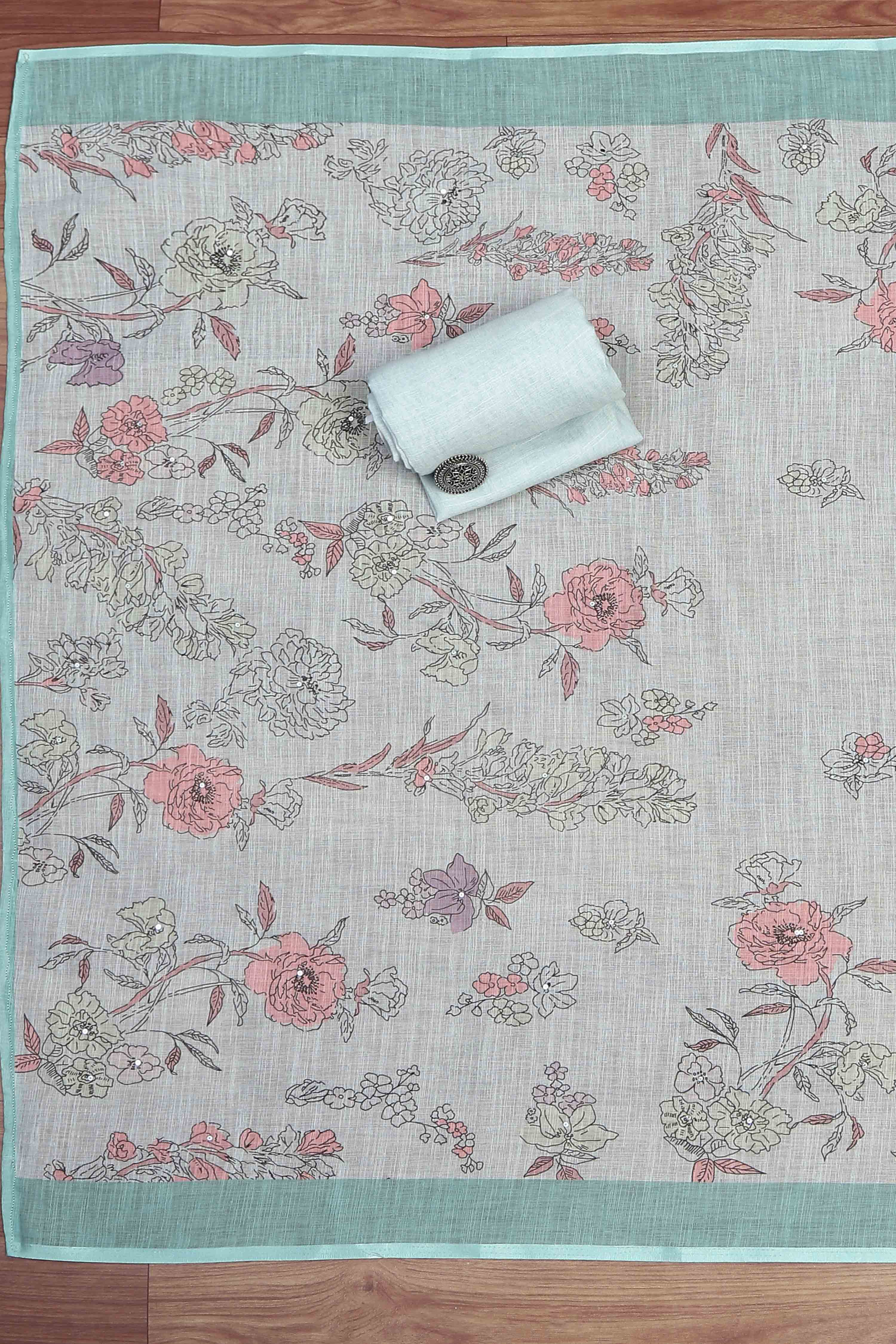 Pink Linen Unstitched Suit Set image number 3
