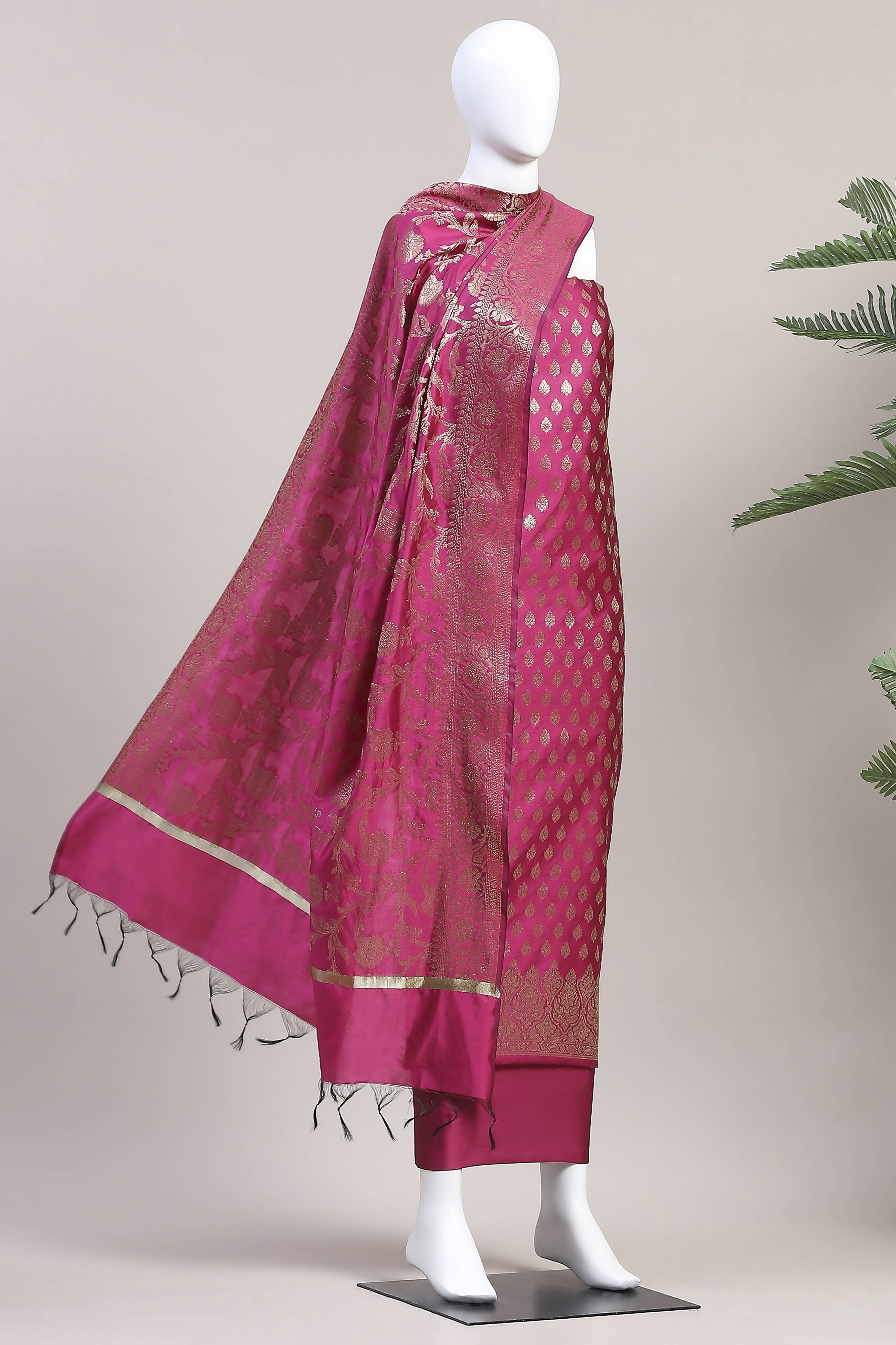 Rama Green Silk Unstitched Suit Set image number 4