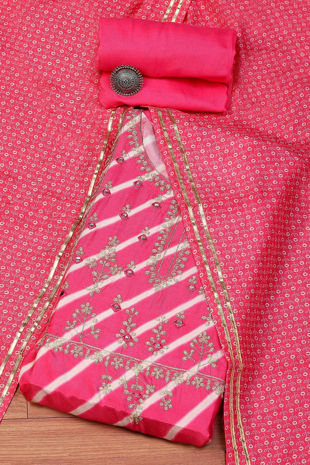Pink Muslin Digital Print Unstitched Suit Set image number 0