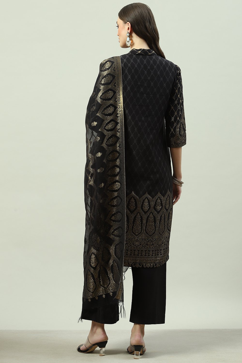 Buy Black Art Silk Straight Kurta Palazzo Suit Set for INR7975.00 |Biba ...