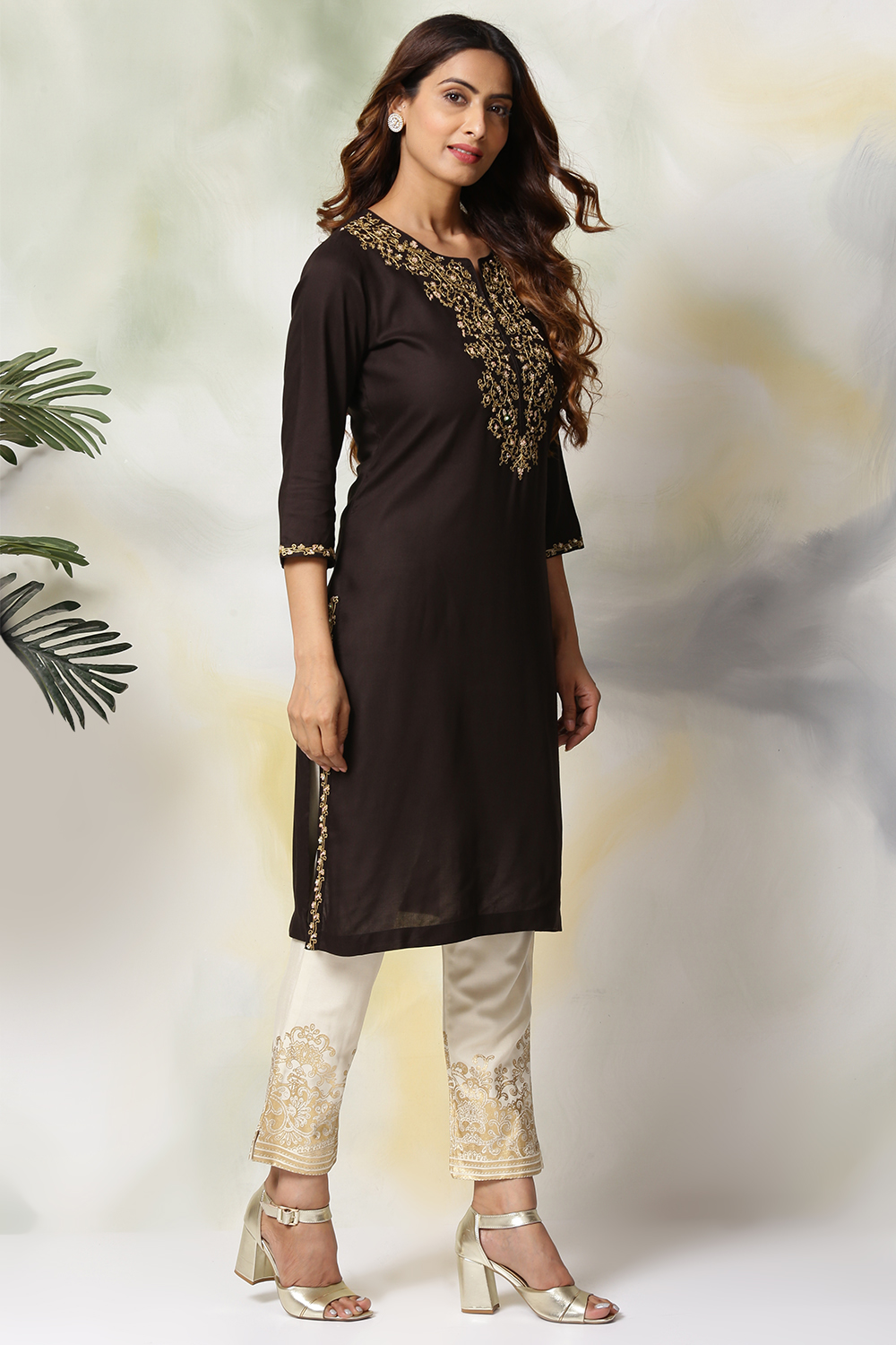 Black Rayon Straight Kurta Pants Set image number 4