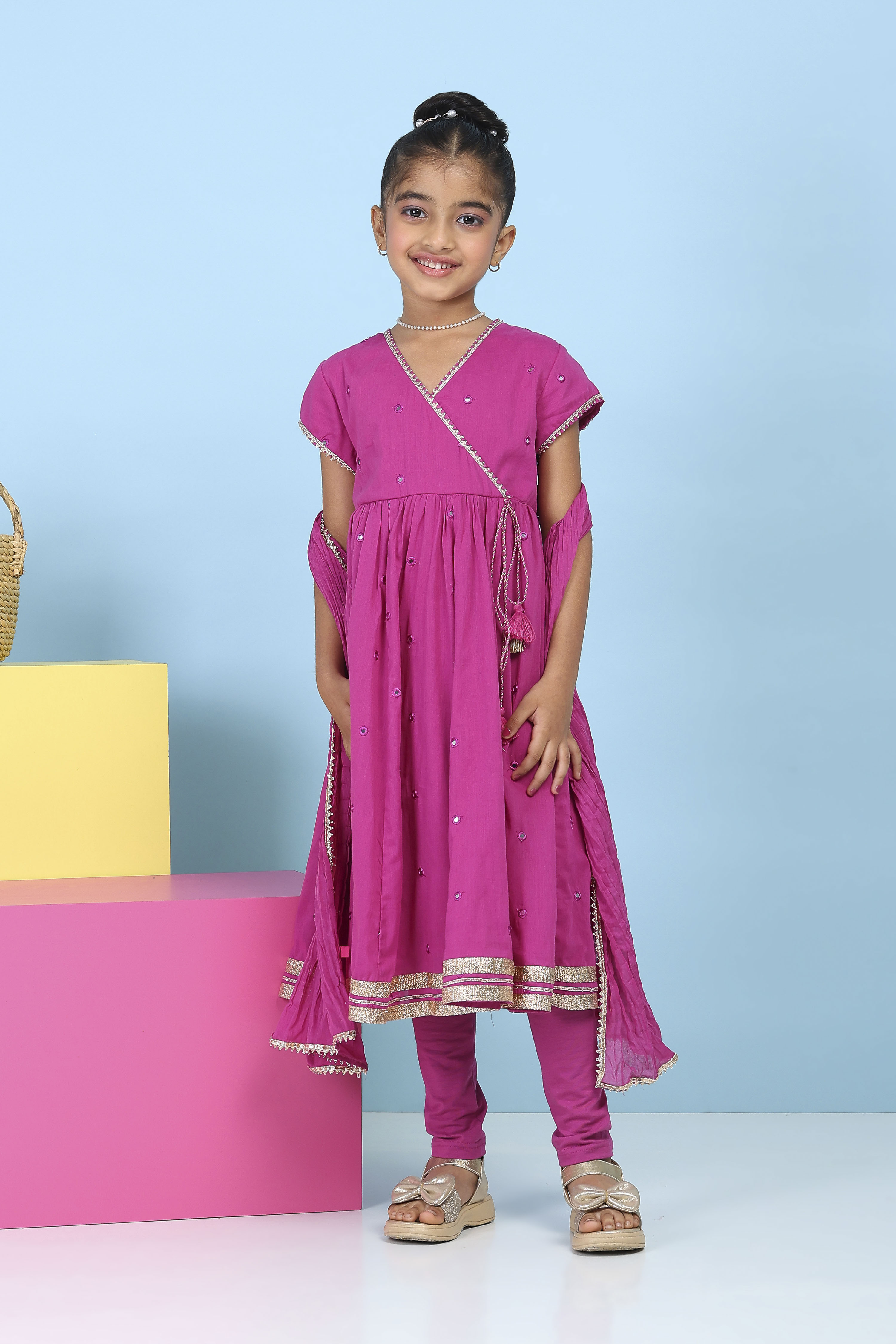 Pink Cotton Embroidered Anarkali Suit Set image number 6