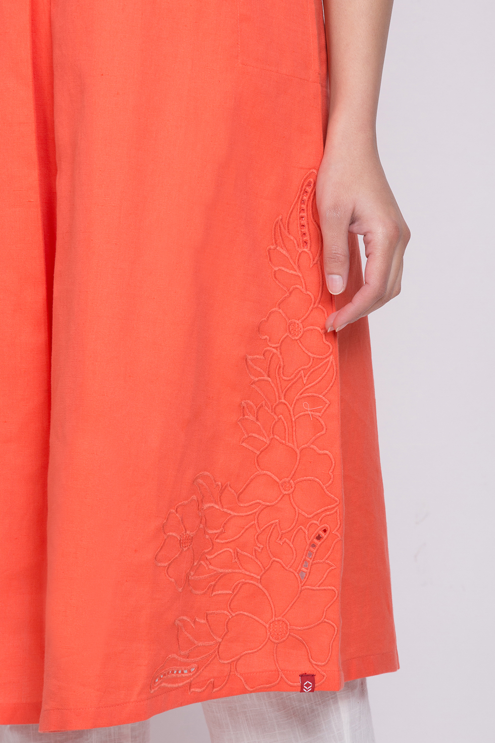 Coral Cotton Linen A-Line Yarndyed Kurta image number 1