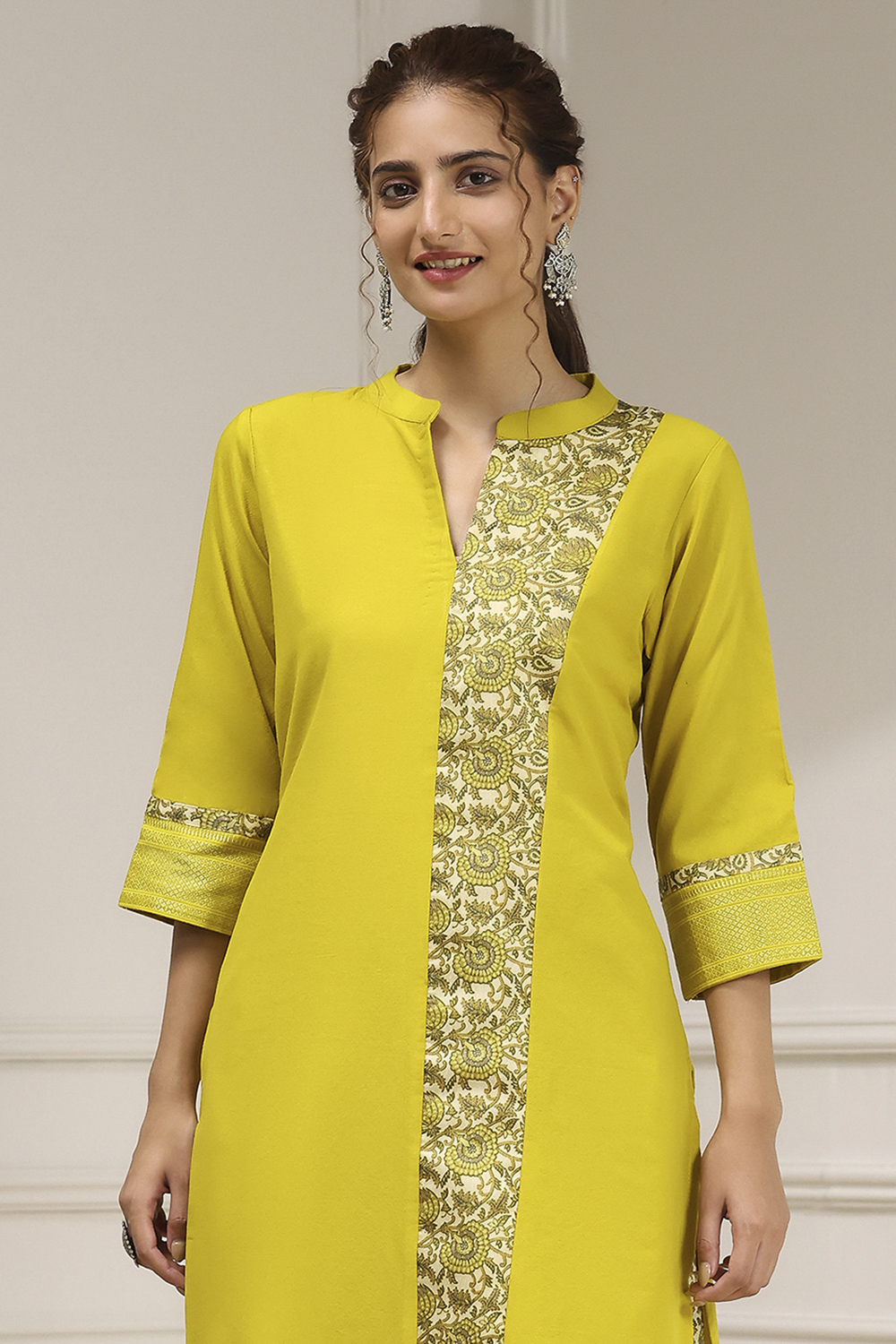 Mustard Cotton Modal Digital Print Unstitched Suit Set image number 2
