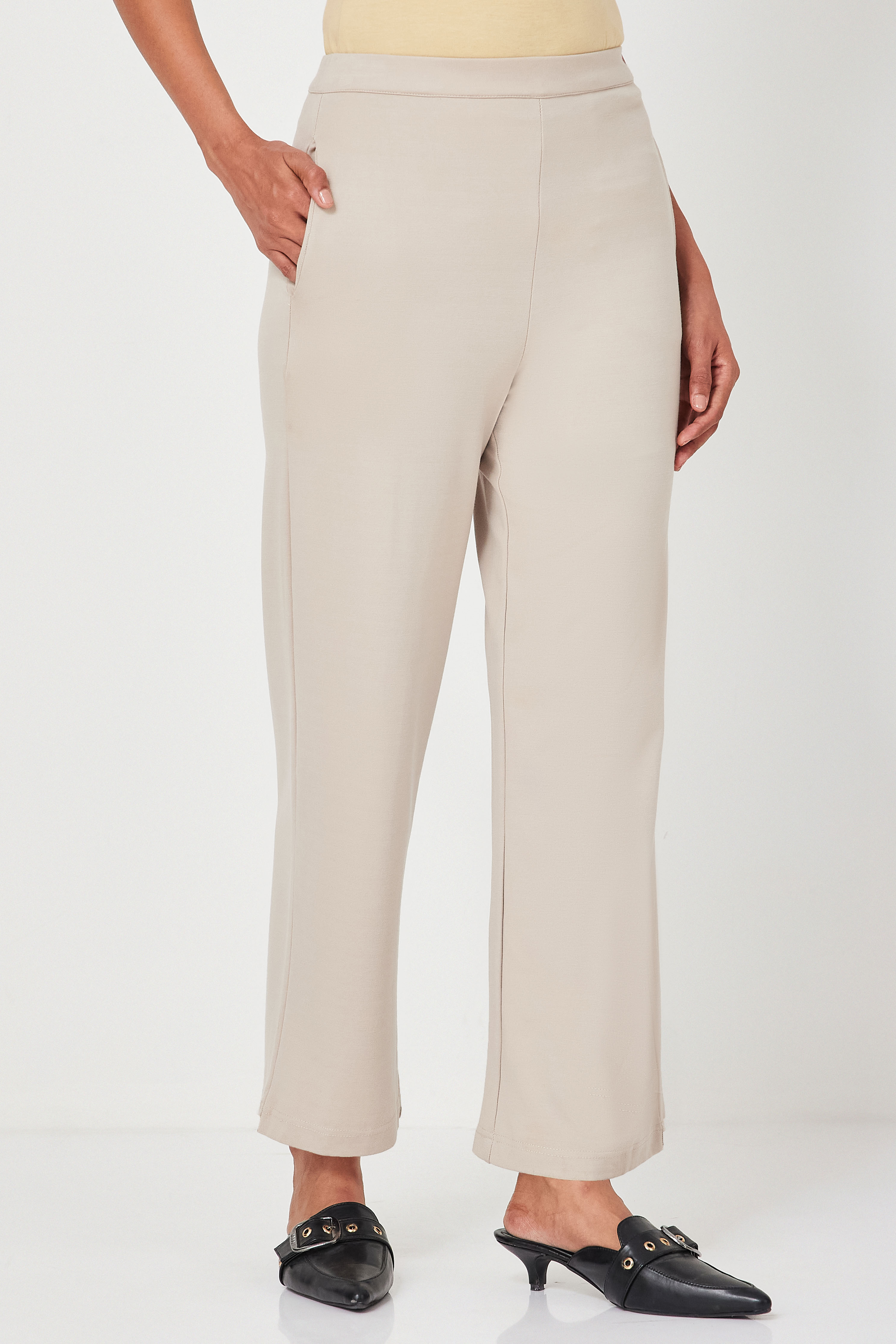 Beige Viscose Rayon Relaxed Pants image number 4