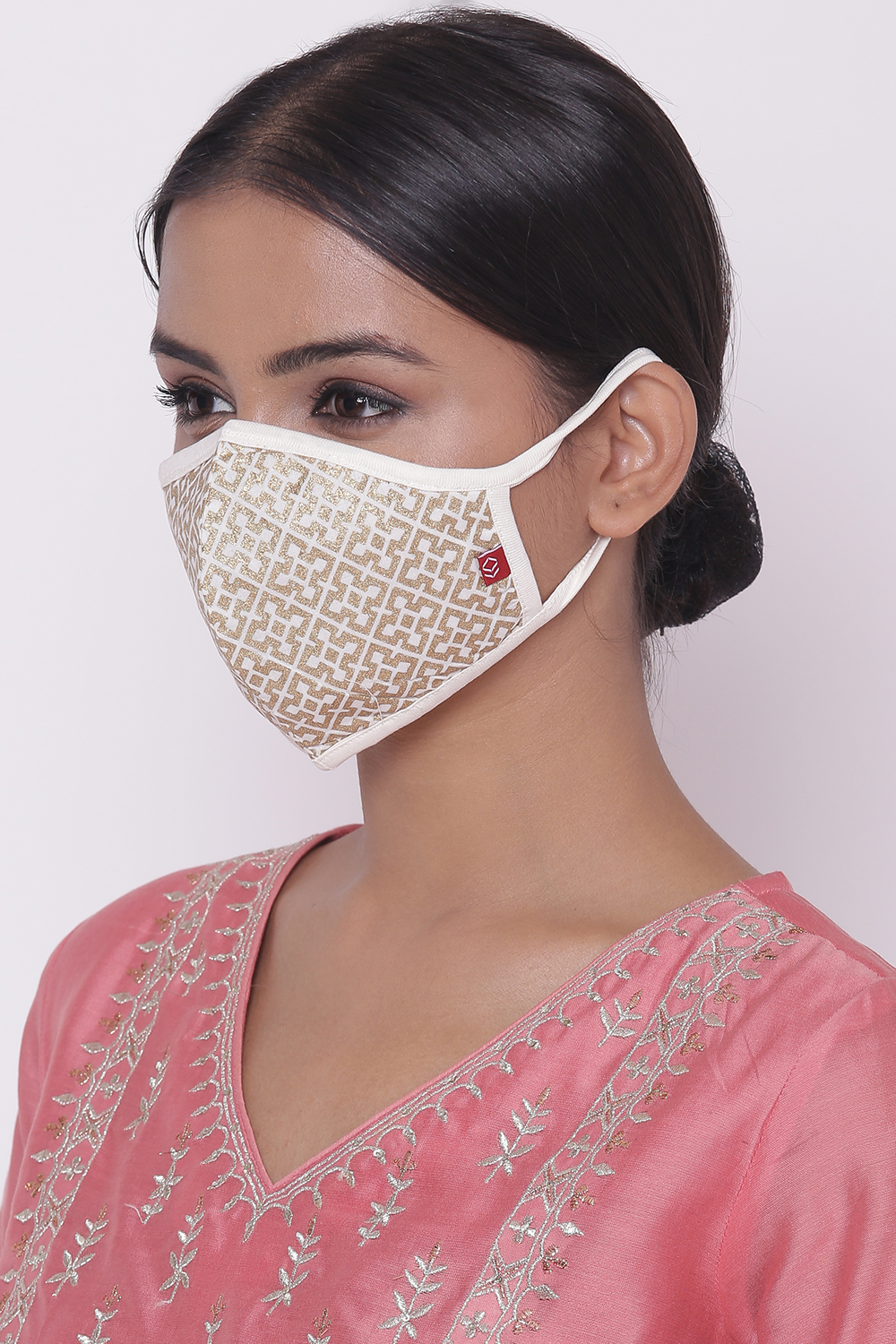 Light Gold Poly Metallic Yarndyed Face Mask image number 2