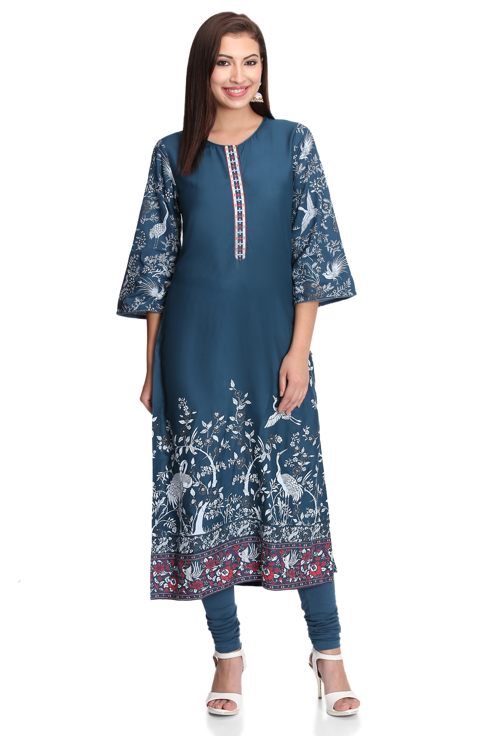 Red Viscose Straight Printed Kurta image number 0