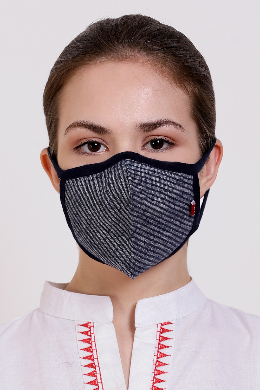 Blue Striped Cotton Yarndyed Face Mask image number 0