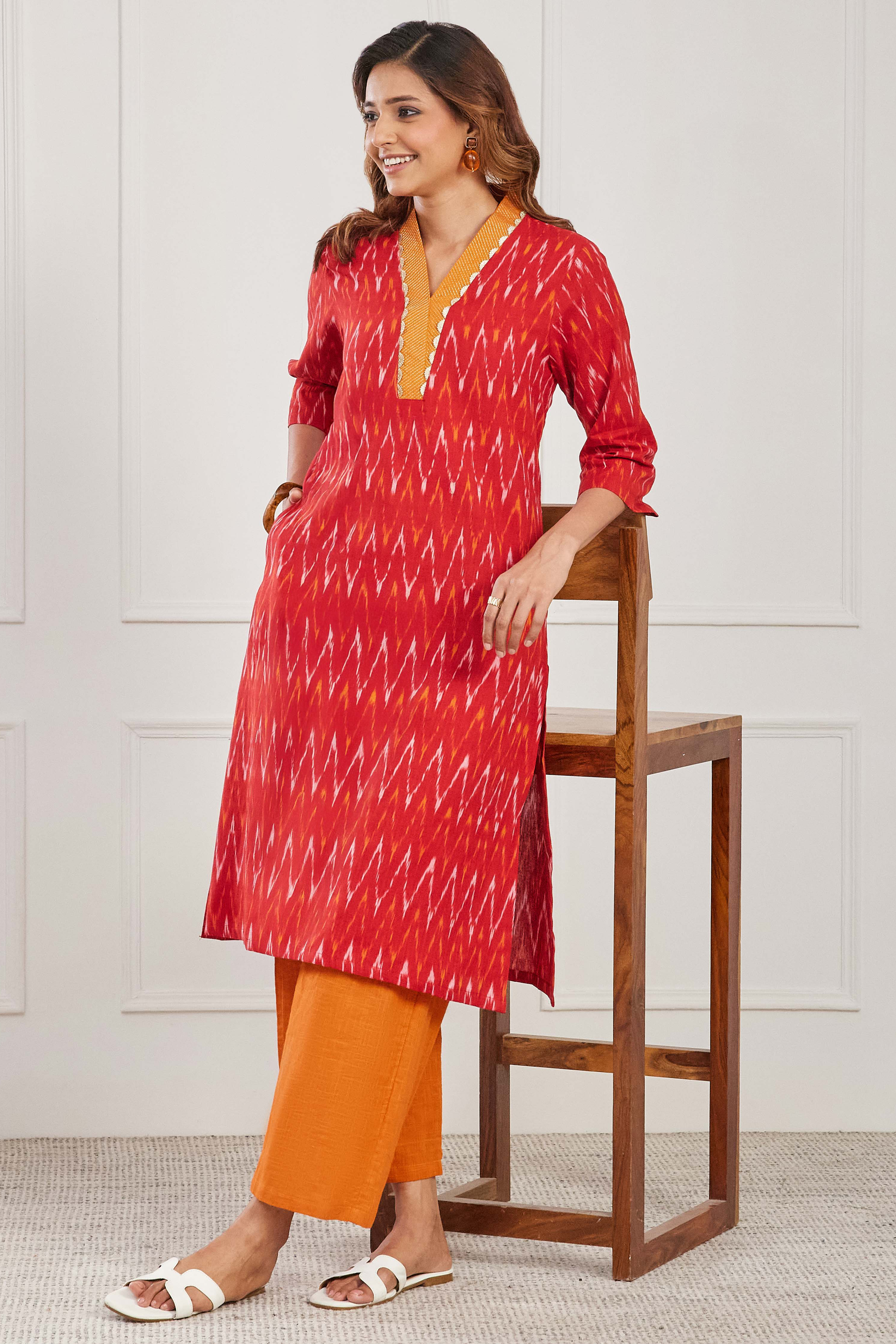 Brown Cotton Straight Kurta image number 0