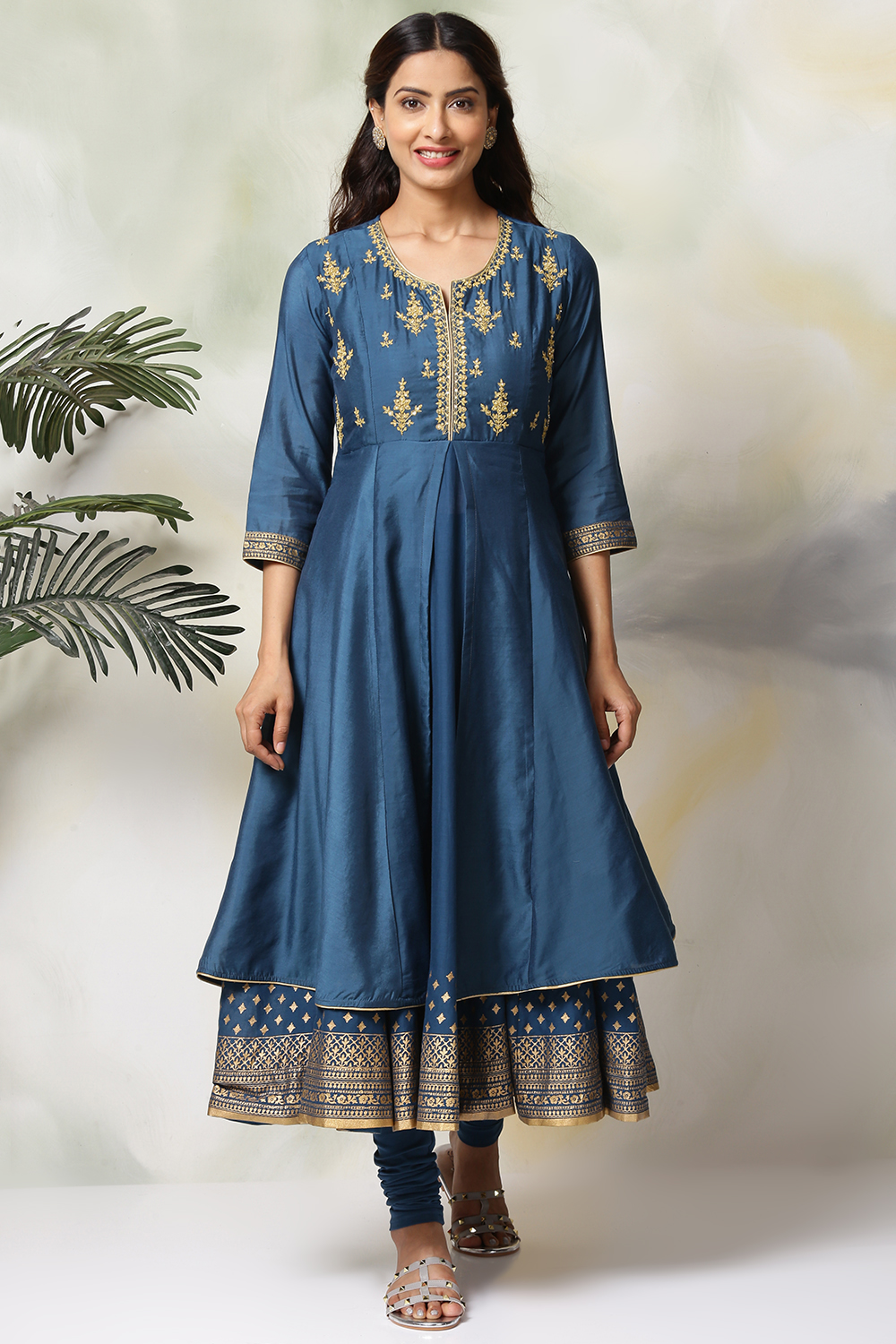 Blue Art Silk Anarkali Kurta Churidar Set image number 0