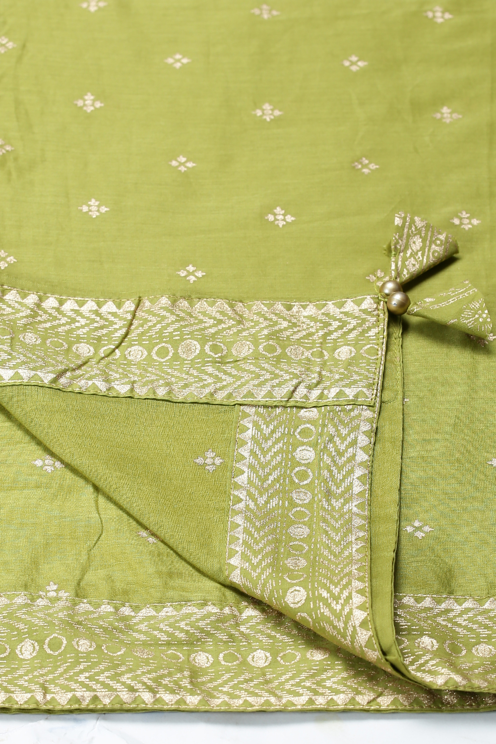 Green Cotton Kalidar Kurta Churidar Suit Set image number 2
