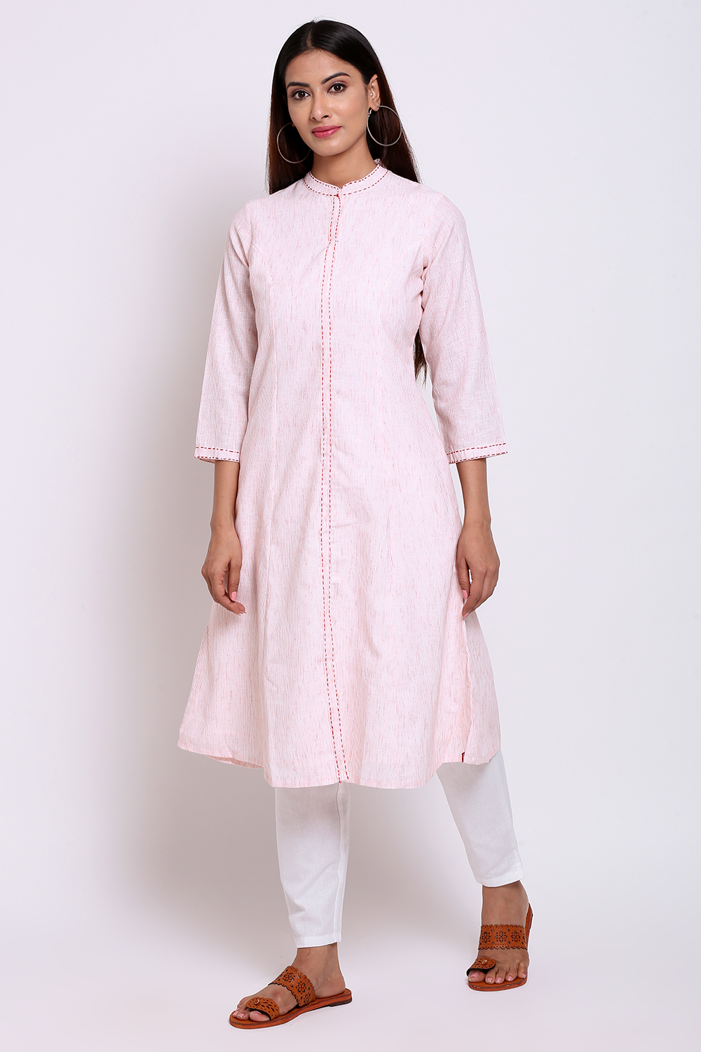 Light Pink Viscose Printed Kurta image number 2