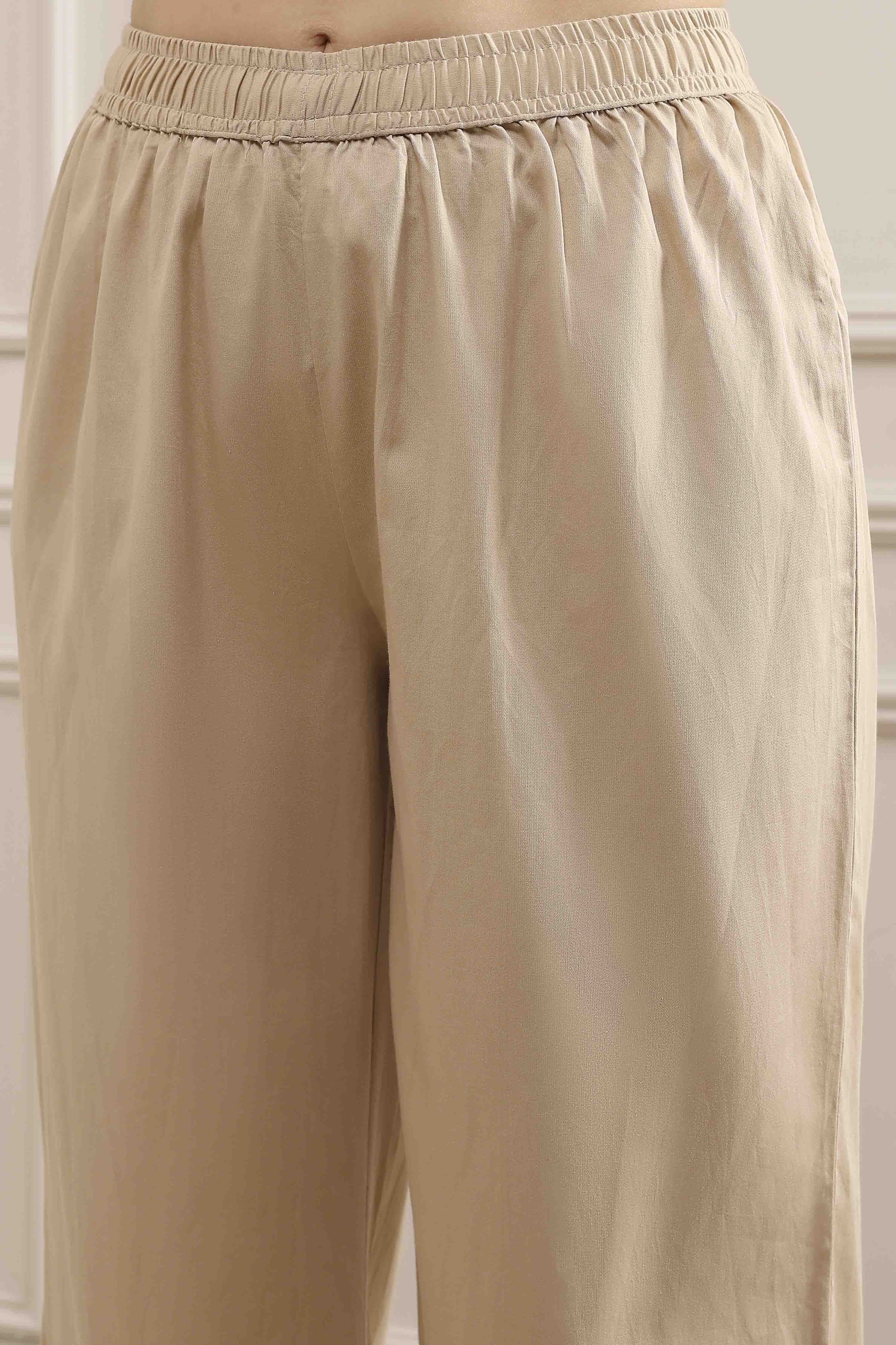Beige Chanderi Straight Dyed Suit Set image number 2