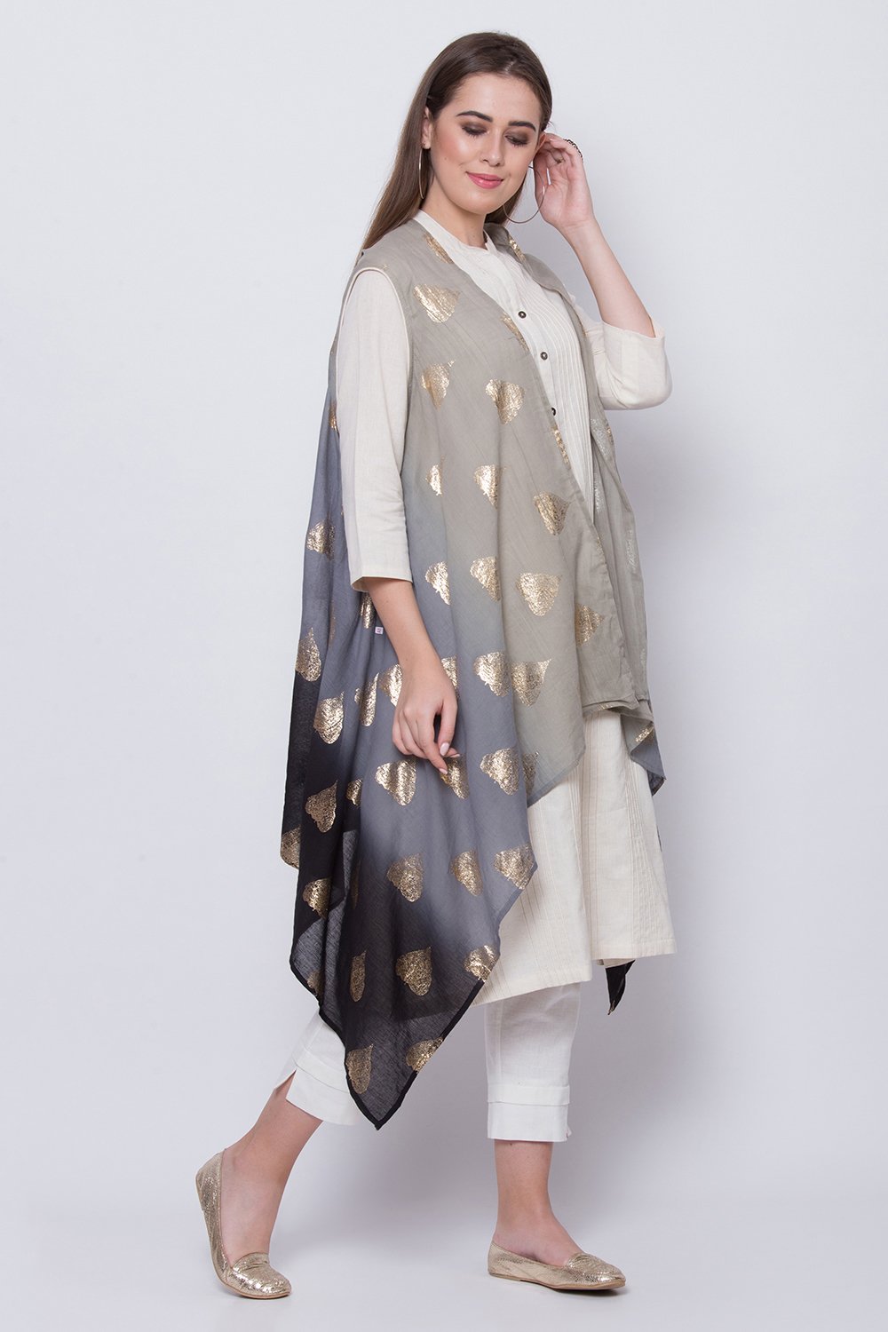 Natural Cotton Flax Straight Solid Kurta image number 3