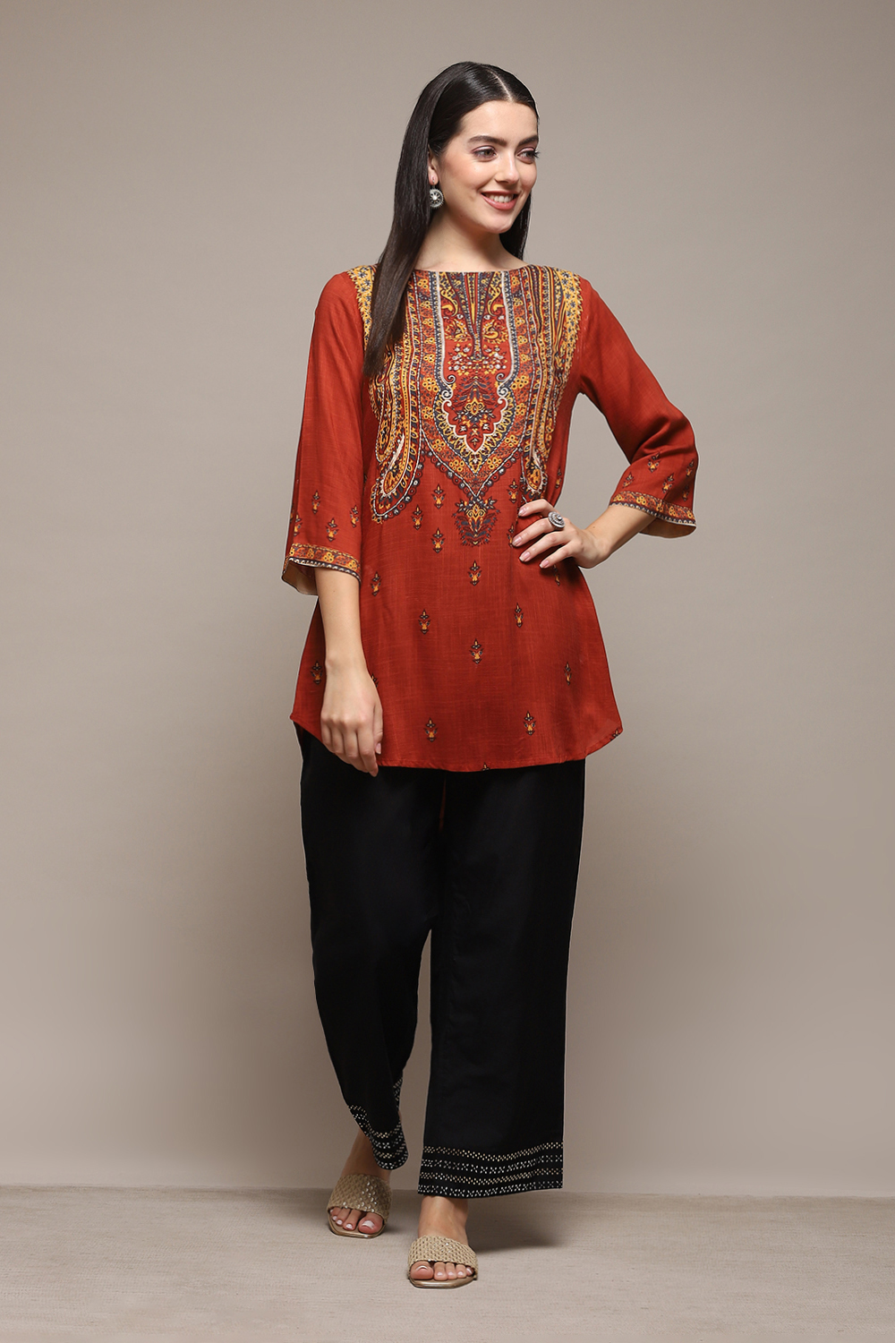 Buy Brown LIVA Straight Printed Kurti (Kurti) for INR1119.30 | Biba India