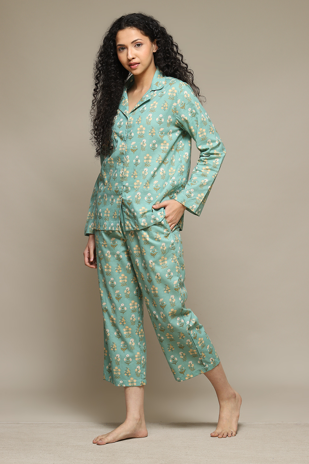 Navy Cotton Printed 2 Piece Sleepwear Set image number 3