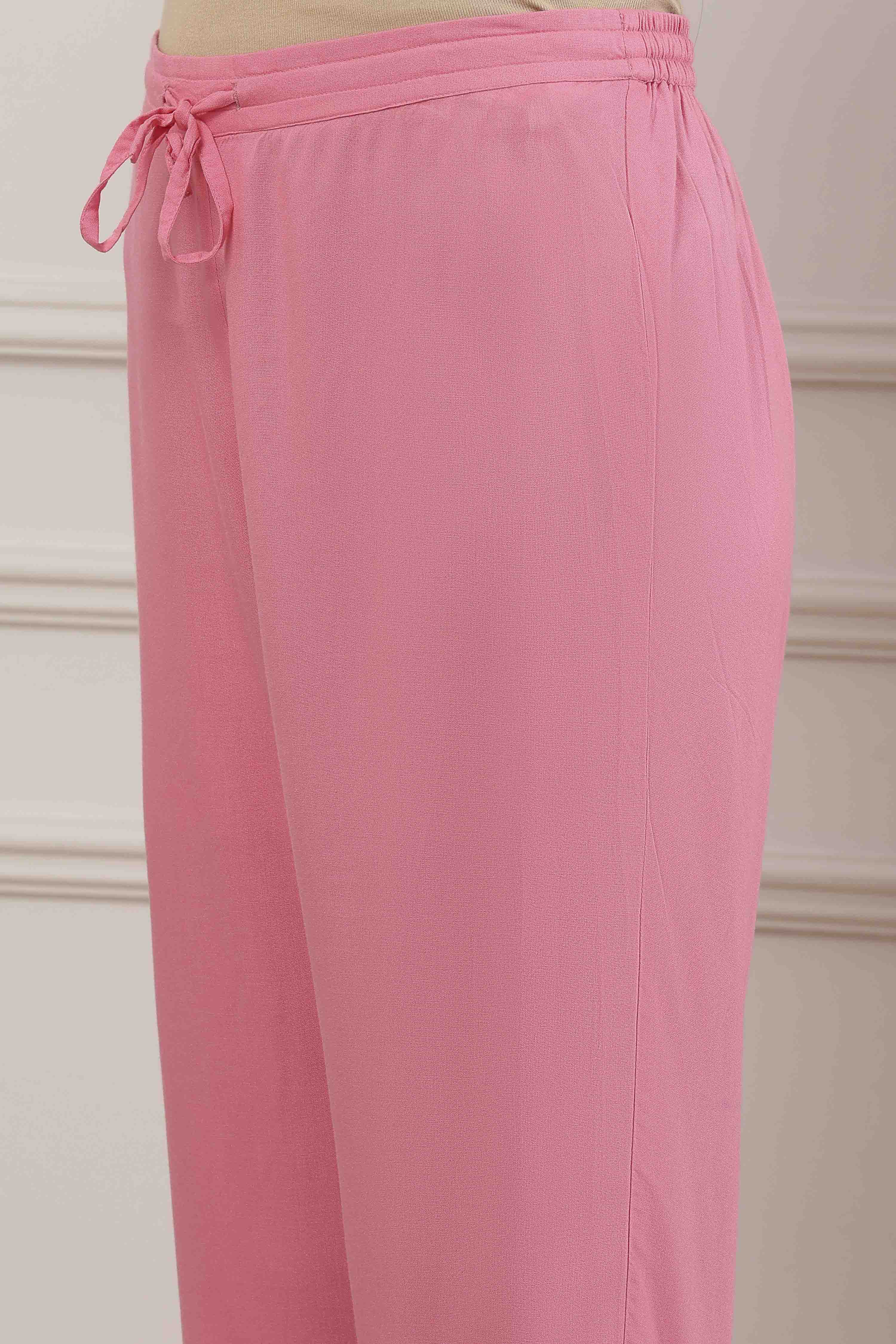 Pink Viscose Modal Straight Kurta Pants Set image number 2