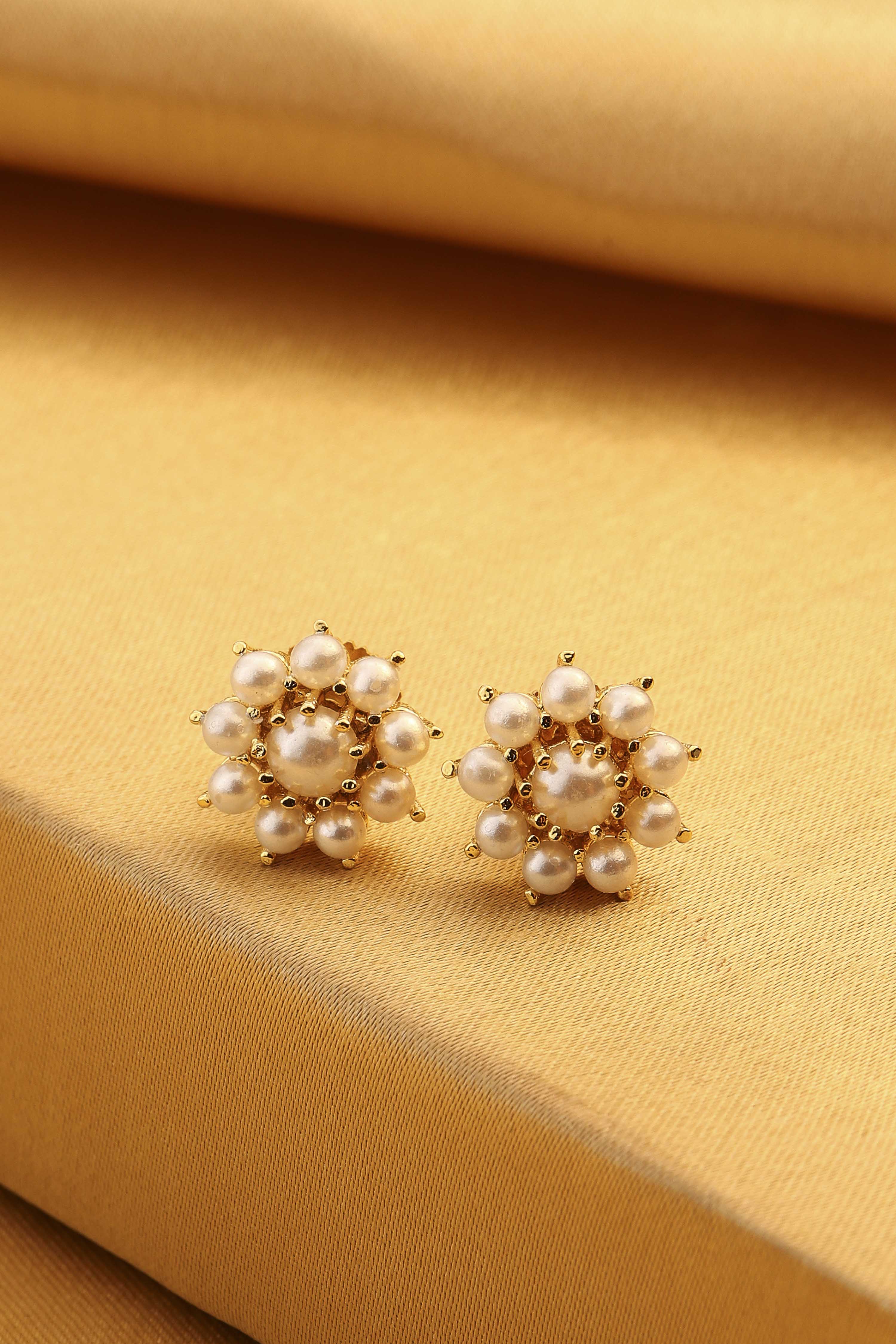 Gold-Plated Brass Pearl Stud Earrings image number 0