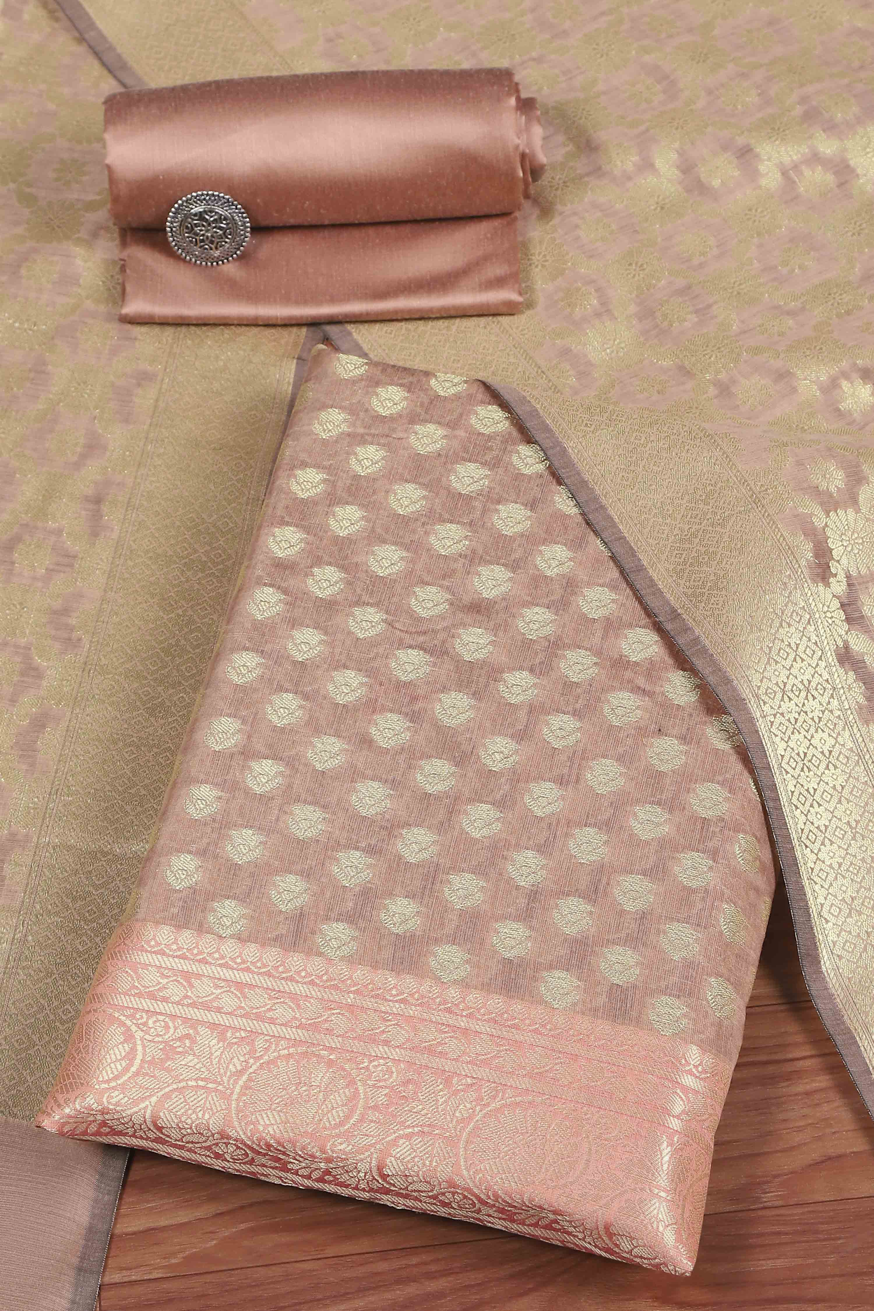Grey Cotton Printed Embroidered Unstitched Suit Set image number 0