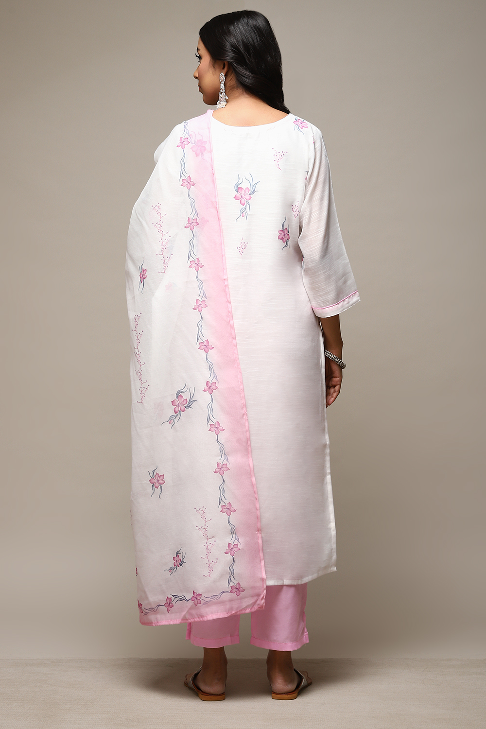 Pink Linen Digital Print Unstitched Suit Set image number 13